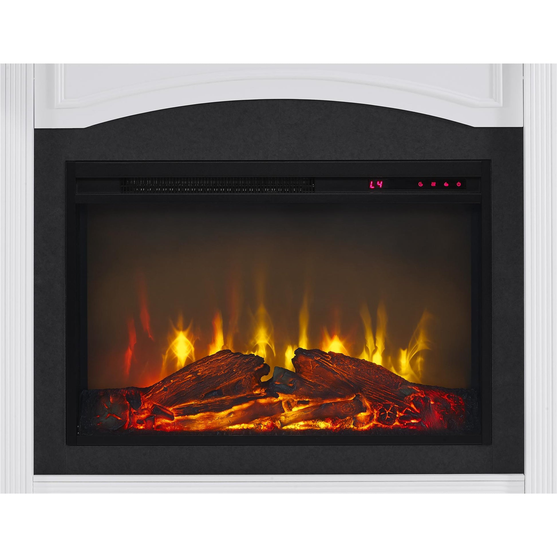 Lamont Mantel Fireplace with Side Shelves and 26 Inch Fireplace Insert - White