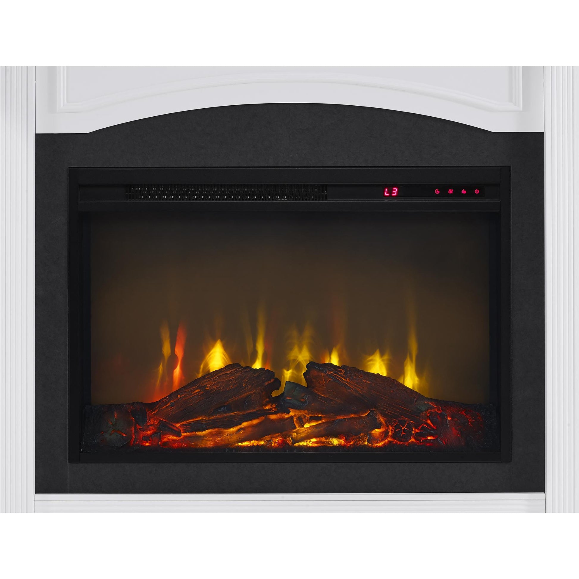 Lamont Mantel Fireplace with Side Shelves and 26 Inch Fireplace Insert - White