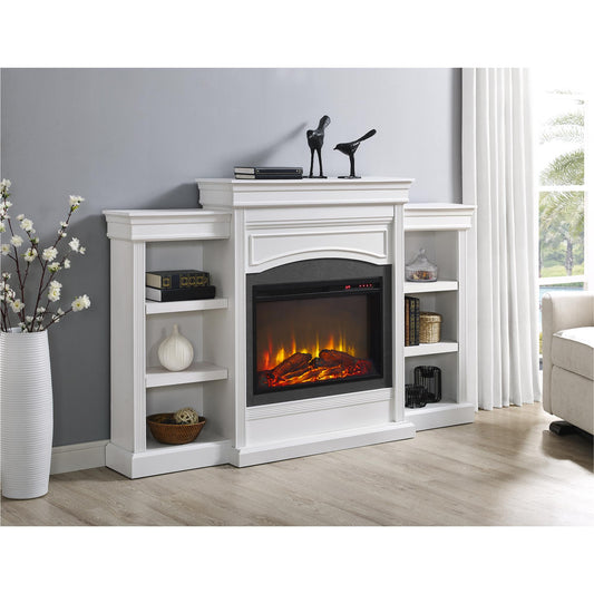 Lamont Mantel Fireplace with Side Shelves and 26 Inch Fireplace Insert - White