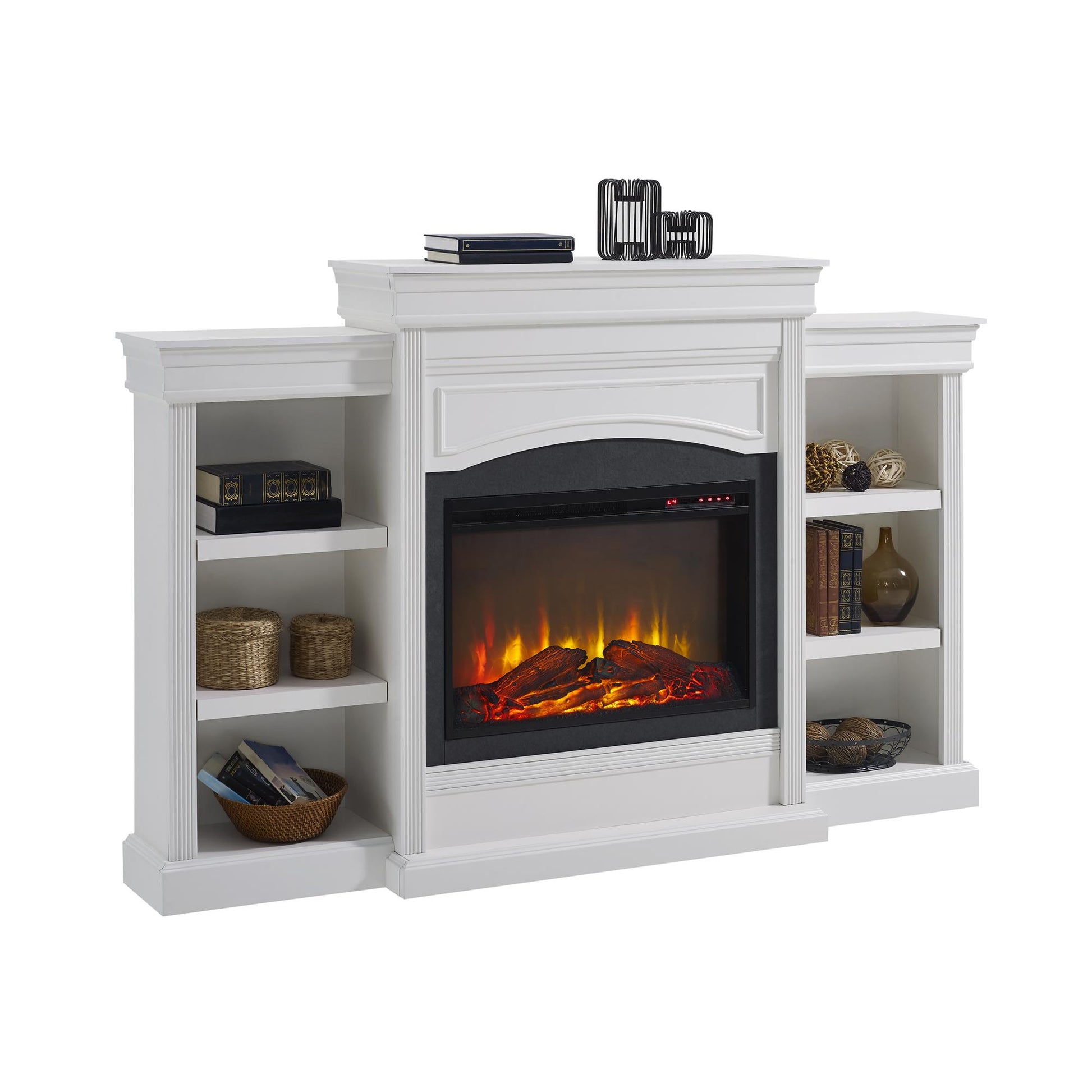 Lamont Mantel Fireplace with Side Shelves and 26 Inch Fireplace Insert - White