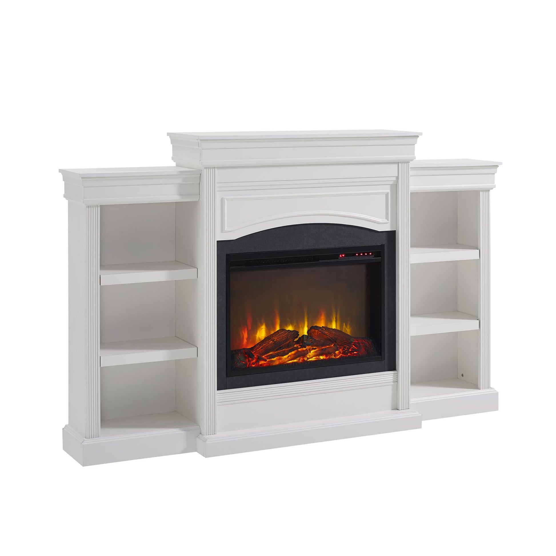 Lamont Mantel Fireplace with Side Shelves and 26 Inch Fireplace Insert - White