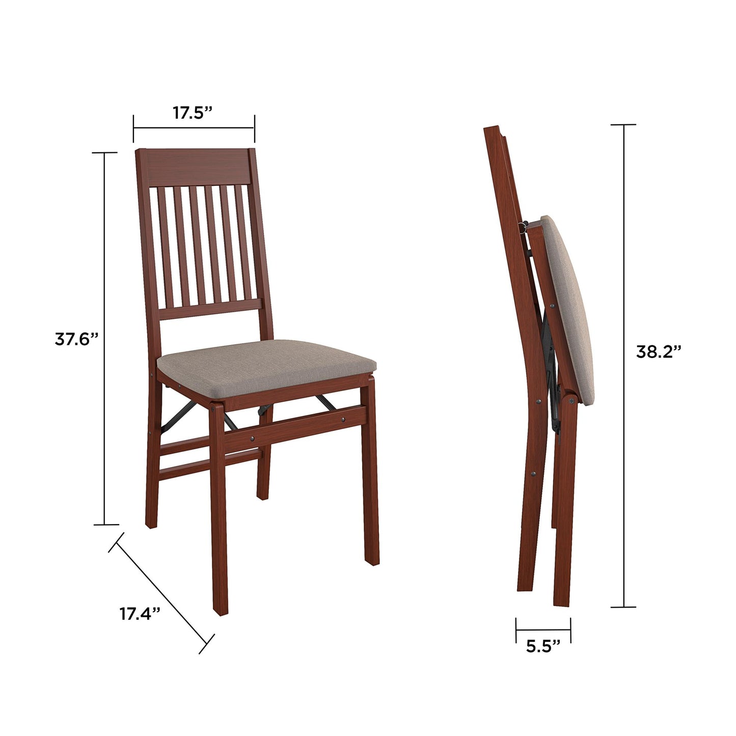 Mission Back Solid Wood Folding Chair with Fabric Padded Seat, Set of 2 - Walnut - 2-Pack