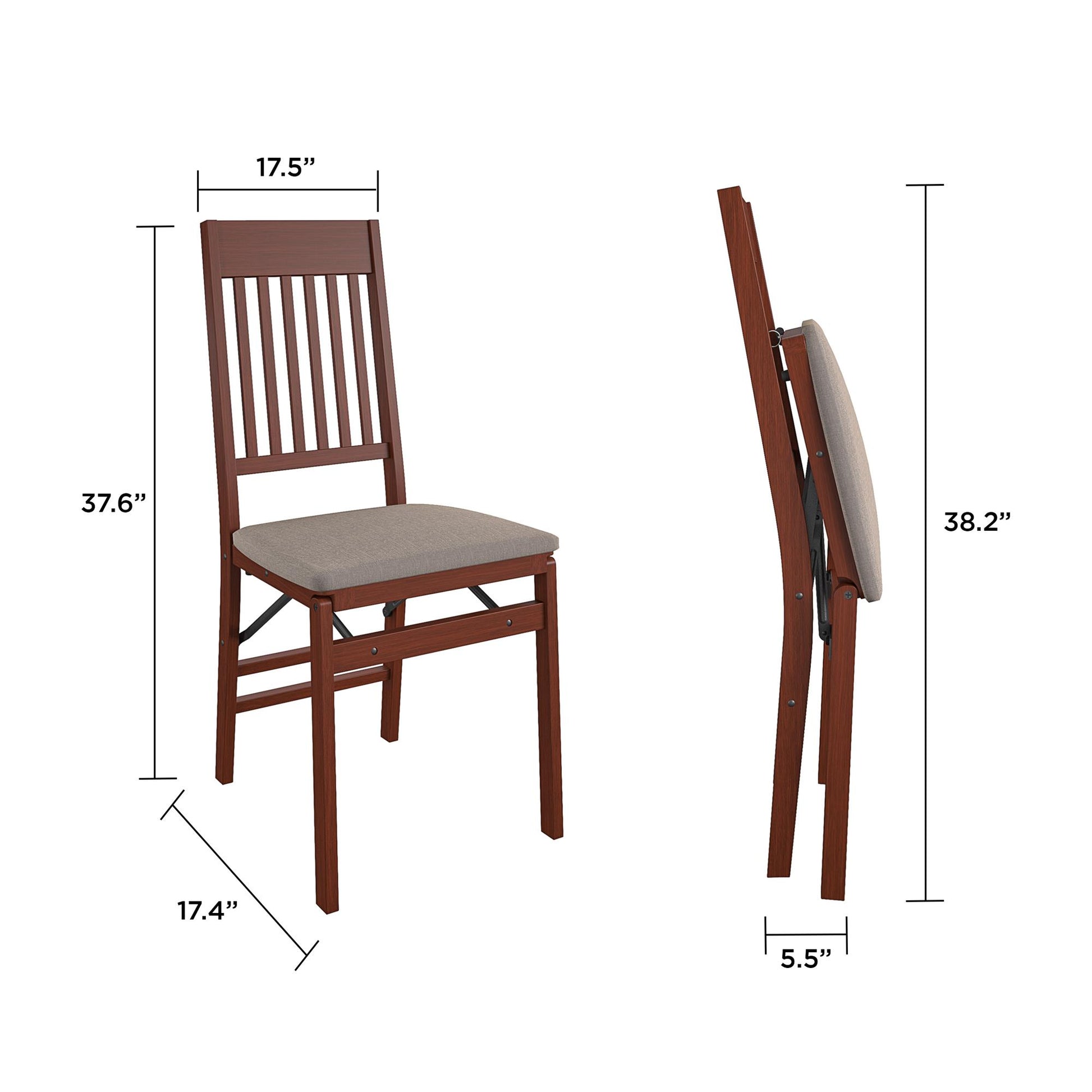 Mission Back Solid Wood Folding Chair with Fabric Padded Seat, Set of 2 - Walnut - 2-Pack