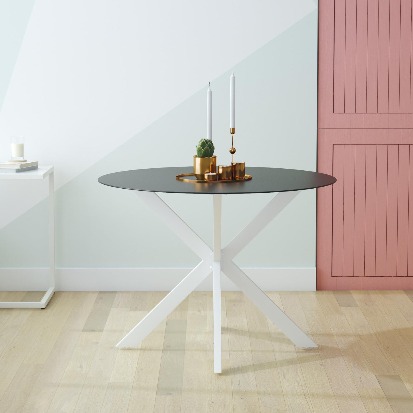 CosmoLiving by Cosmopolitan, Circi Collection, Dining Table with Glass Top, Black and White - White