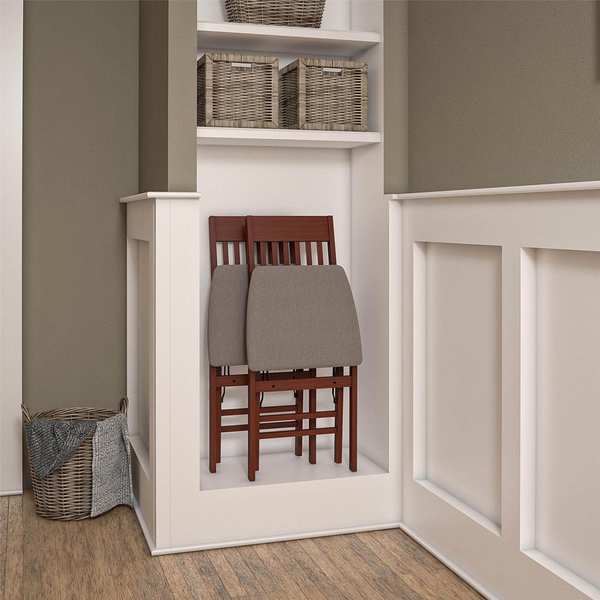 Mission Back Solid Wood Folding Chair with Fabric Padded Seat, Set of 2 - Walnut - 2-Pack