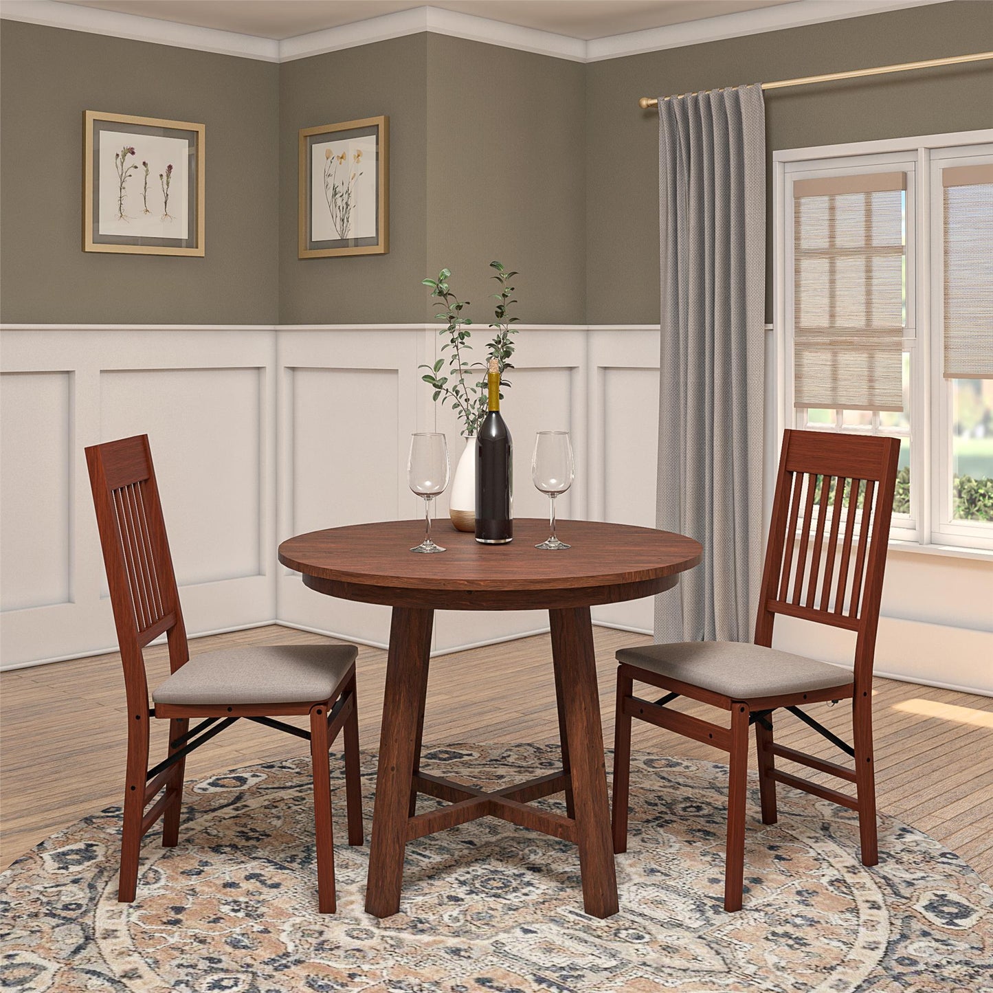 Mission Back Solid Wood Folding Chair with Fabric Padded Seat, Set of 2 - Walnut - 2-Pack