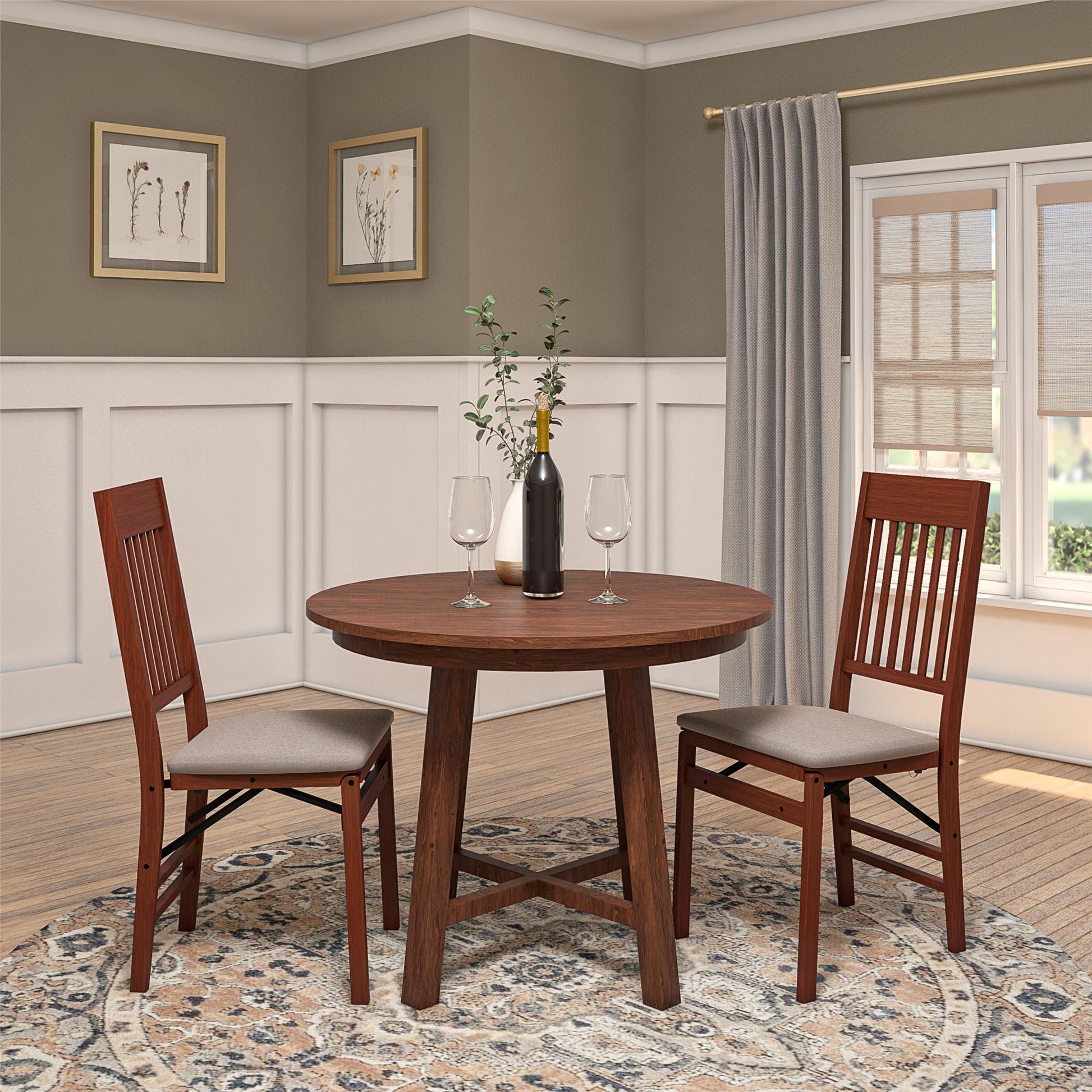 Mission Back Solid Wood Folding Chair with Fabric Padded Seat, Set of 2 - Walnut - 2-Pack