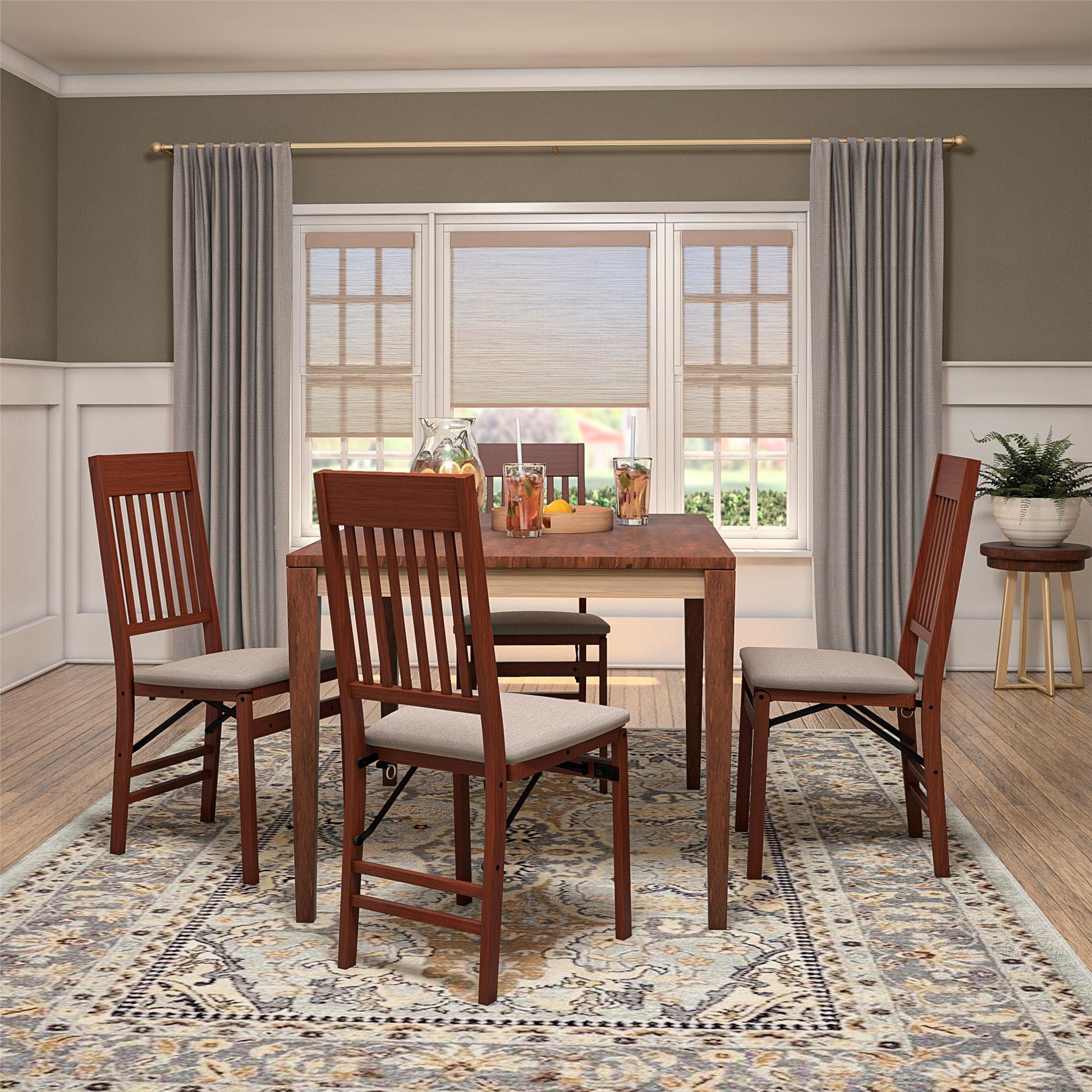 Mission Back Solid Wood Folding Chair with Fabric Padded Seat, Set of 2 - Walnut - 2-Pack