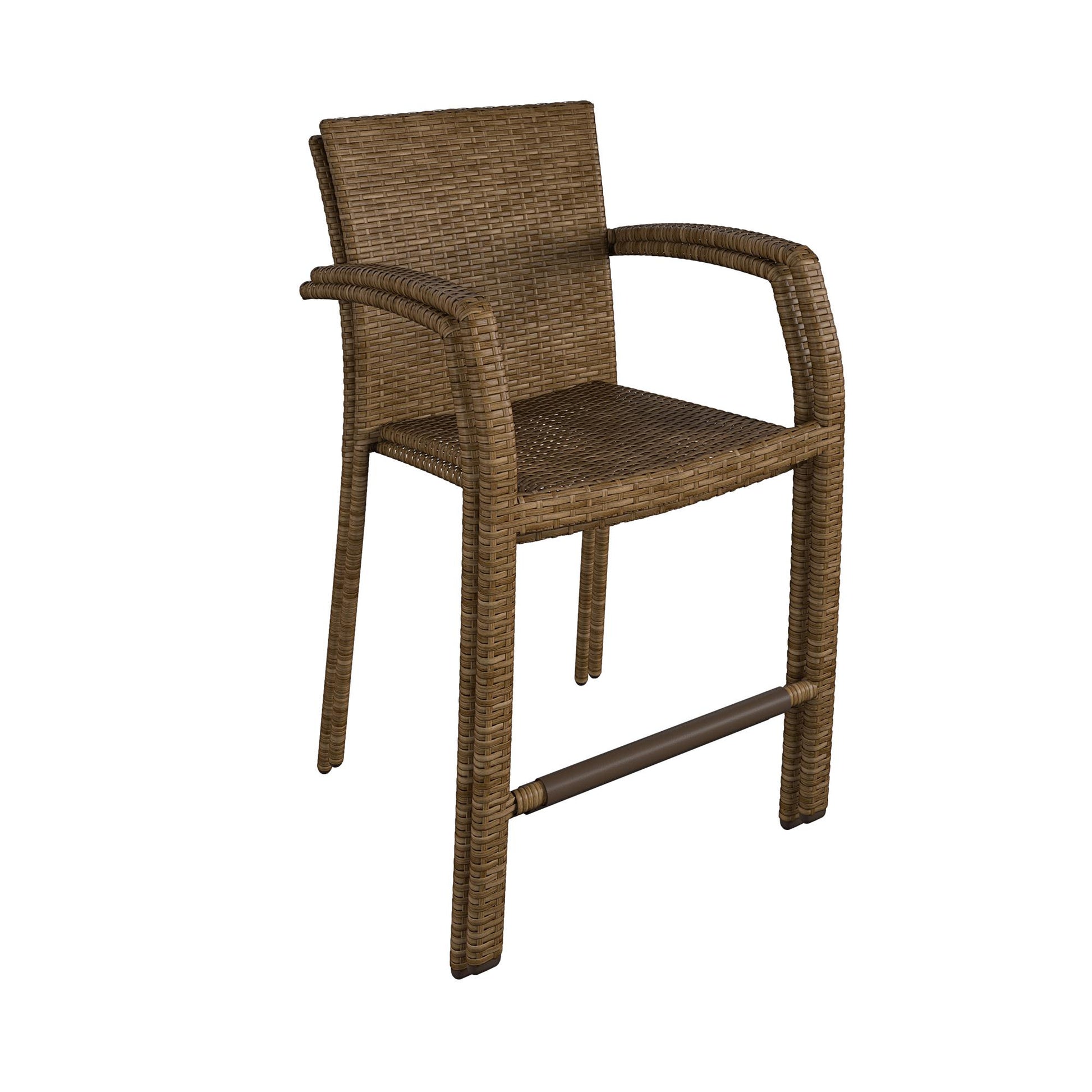 3 Piece High Top Bistro Wicker Patio Table and Chairs Set - Brown