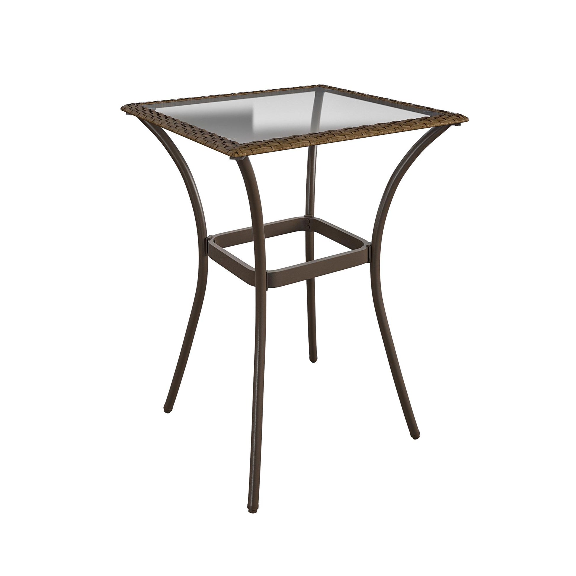 3 Piece High Top Bistro Wicker Patio Table and Chairs Set - Brown