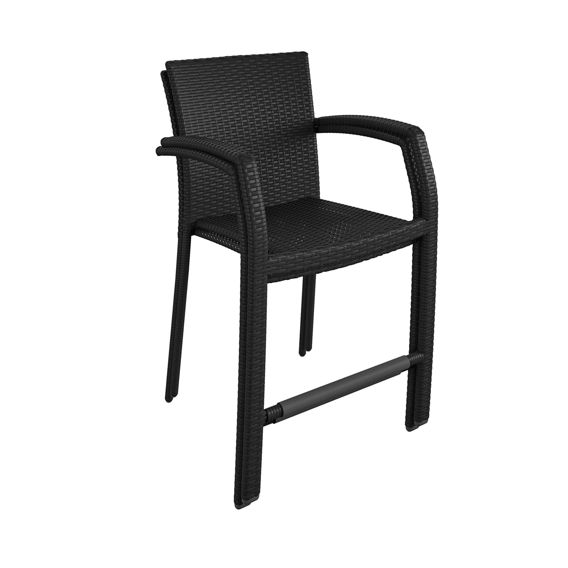 3 Piece High Top Bistro Wicker Patio Table and Chairs Set - Black