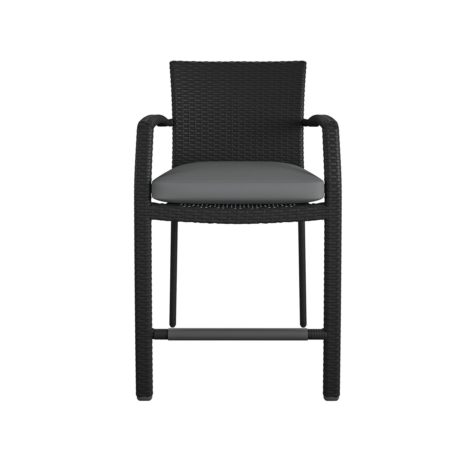3 Piece High Top Bistro Wicker Patio Table and Chairs Set - Black
