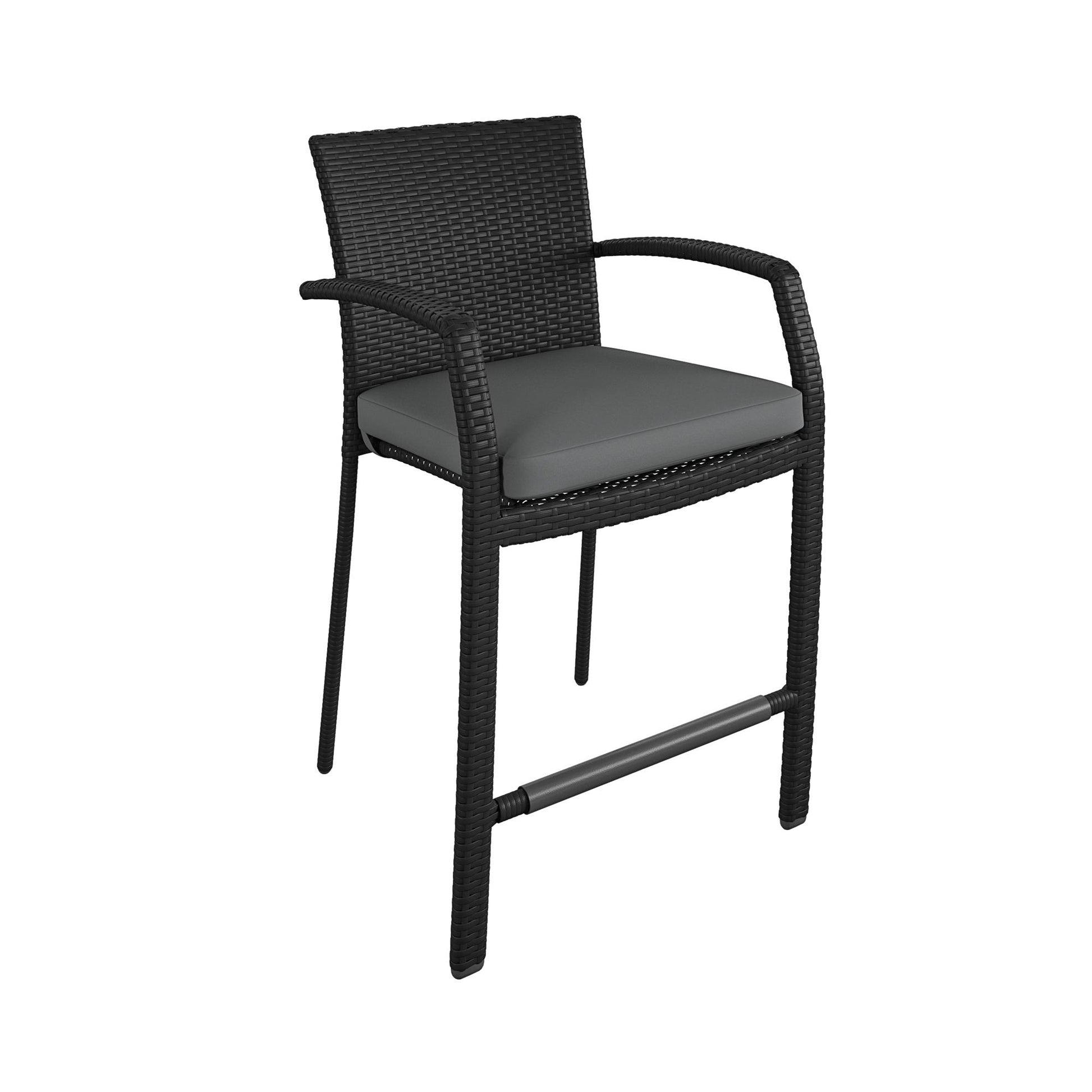 3 Piece High Top Bistro Wicker Patio Table and Chairs Set - Black