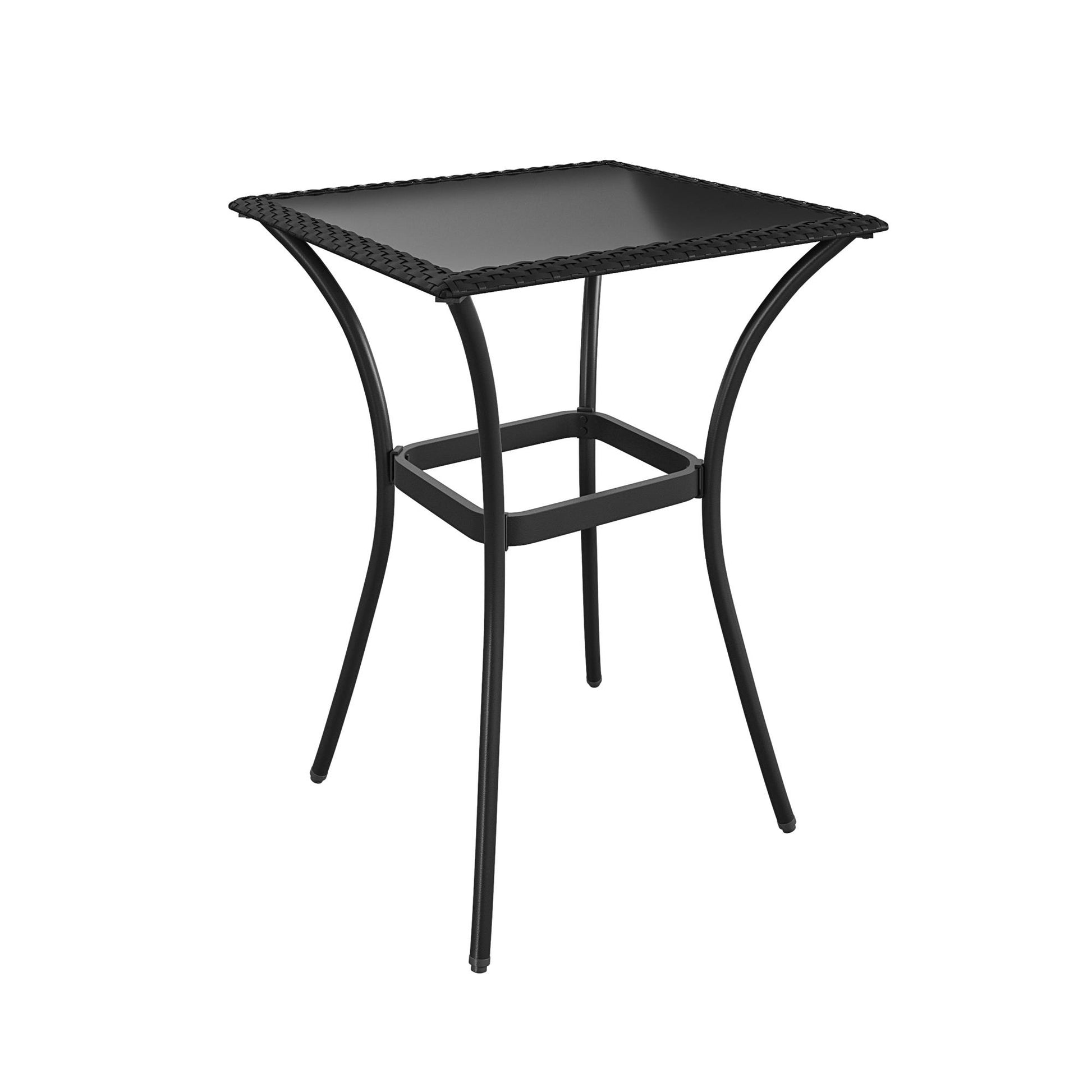 3 Piece High Top Bistro Wicker Patio Table and Chairs Set - Black