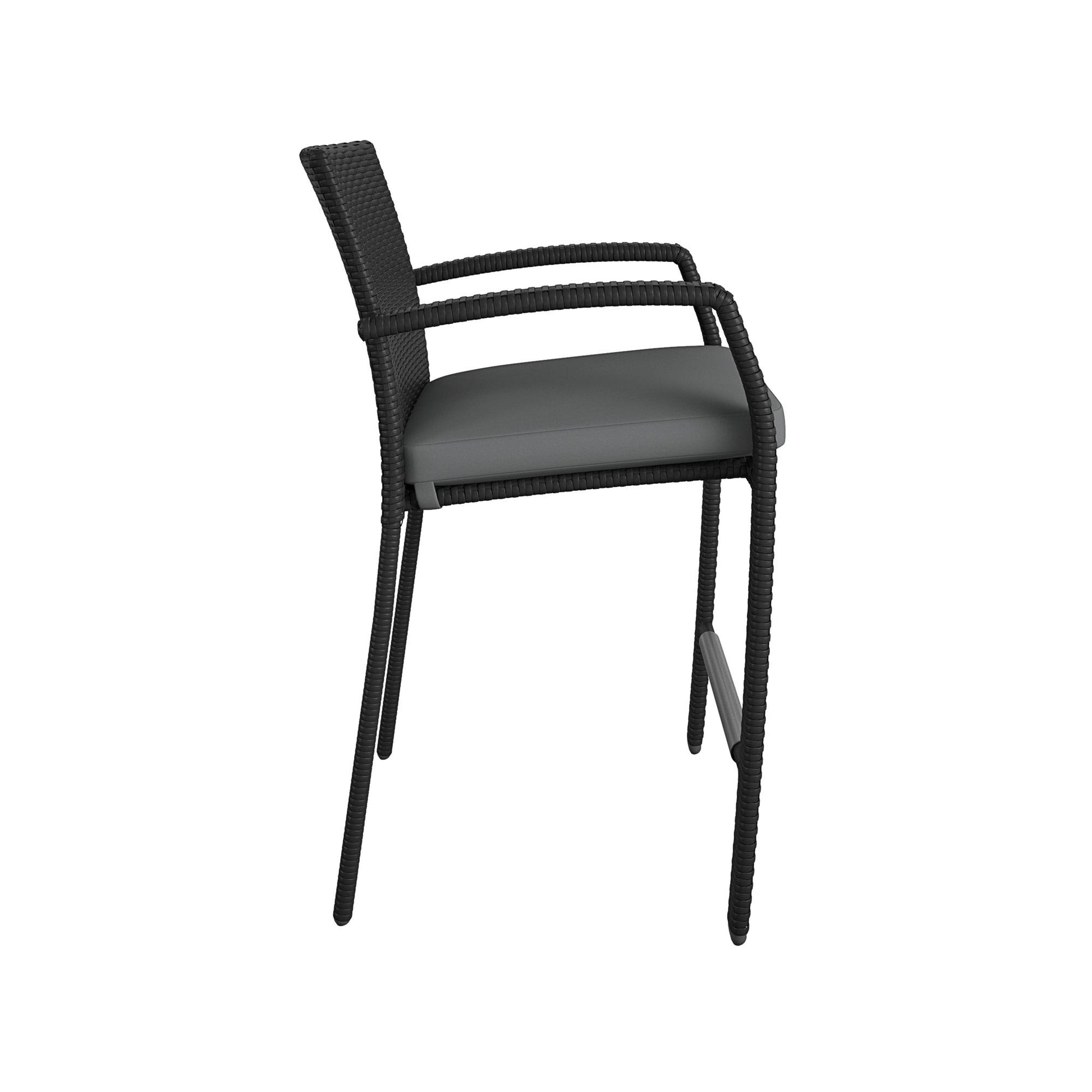 3 Piece High Top Bistro Wicker Patio Table and Chairs Set - Black