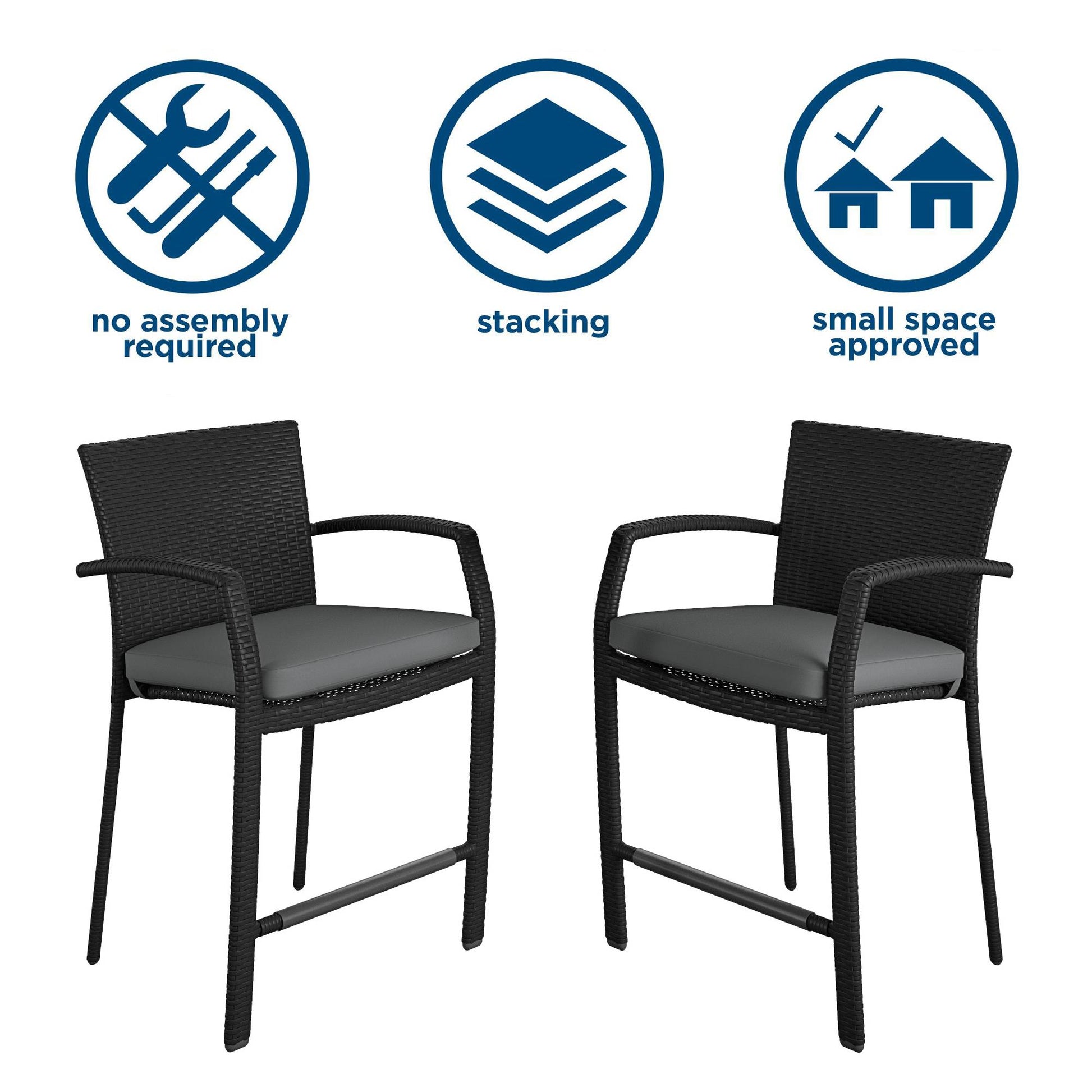 3 Piece High Top Bistro Wicker Patio Table and Chairs Set - Black
