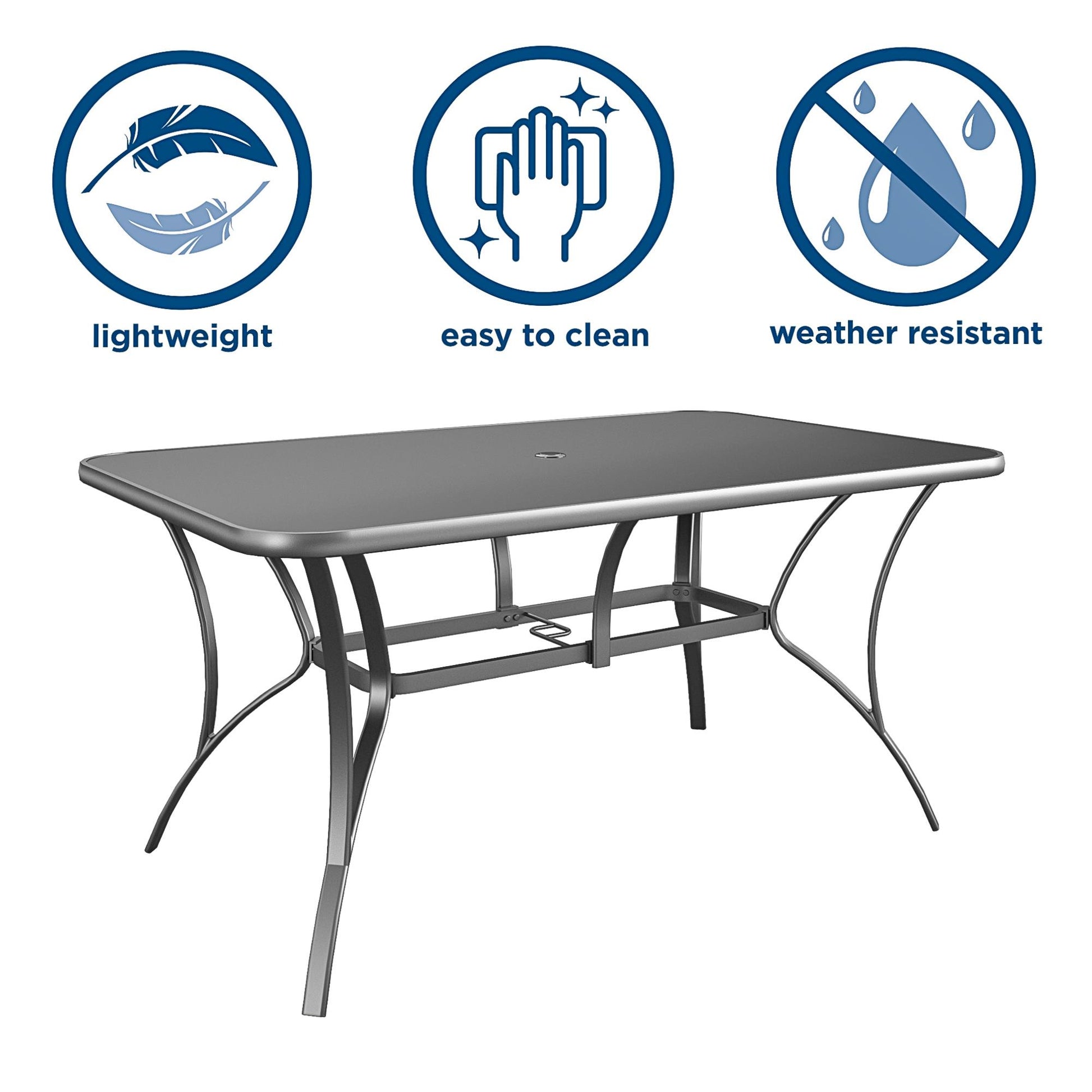 Paloma Patio Dining Table with Tempered Glass Top and Weather Resistant Frame - Charcoal