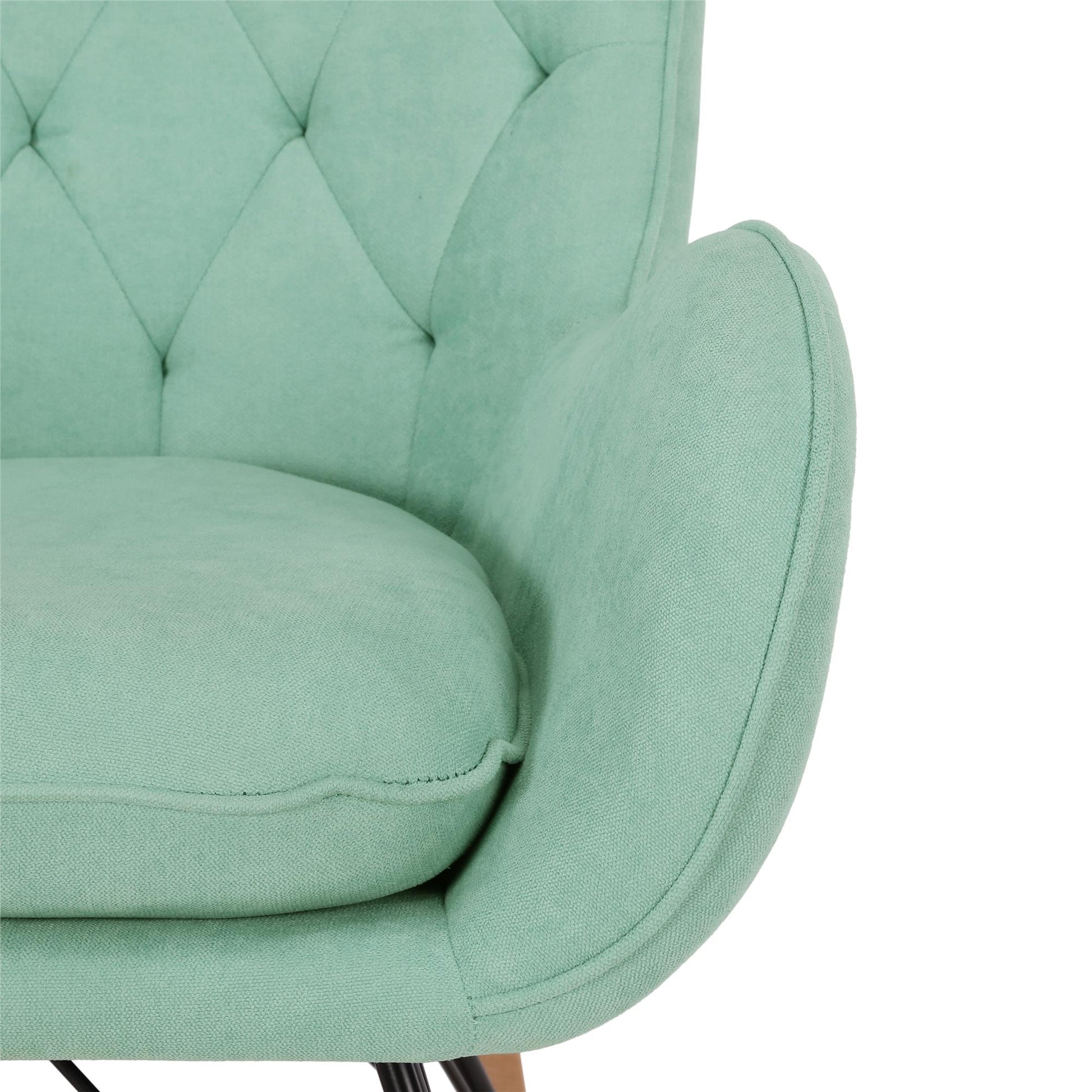 Noah Rocking Chair with Side Storage Pockets and a Diamond Tufted Backrest - Teal