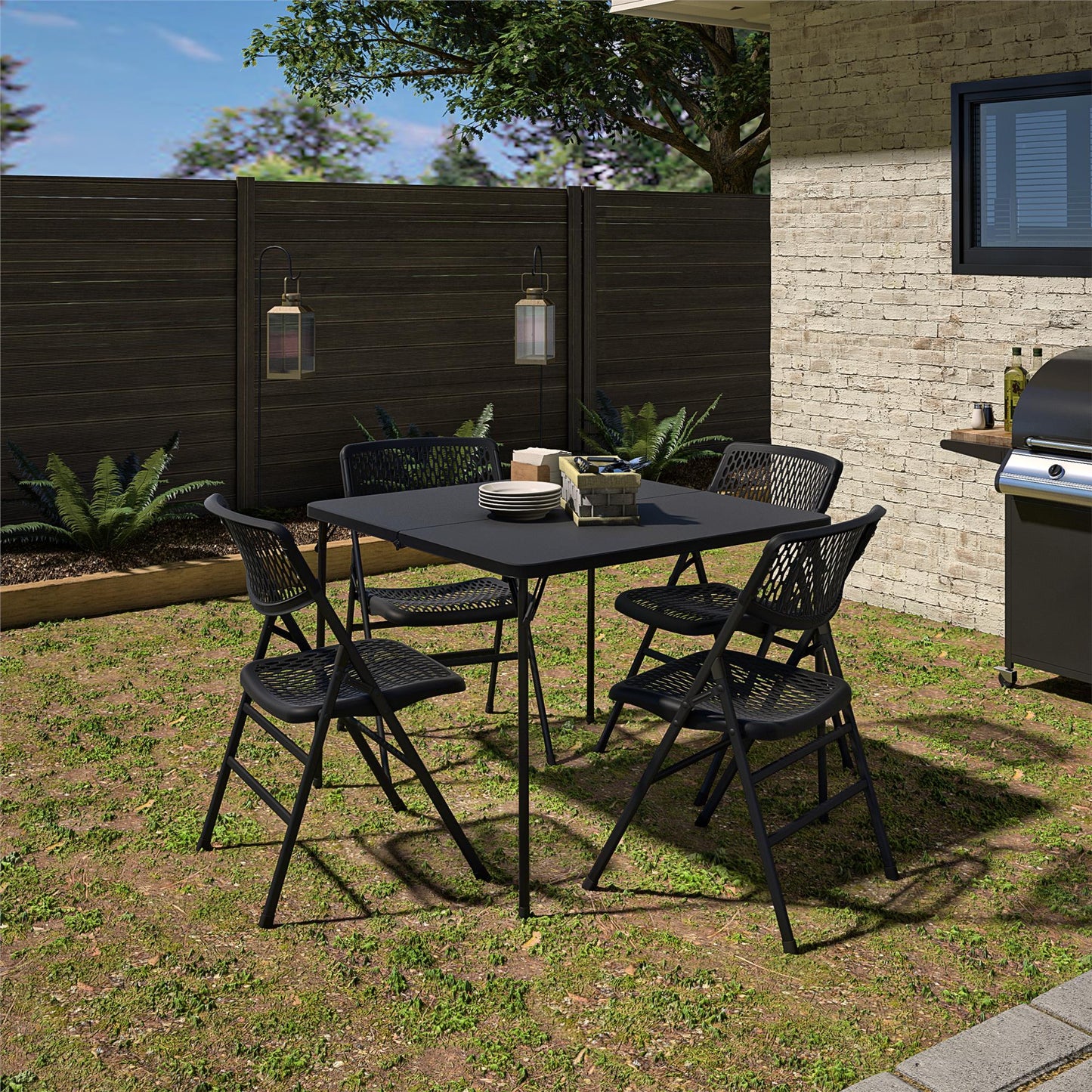 38.5 Inch Indoor and Outdoor Fold-in-Half Card Table with Handle - Black - 1-Pack