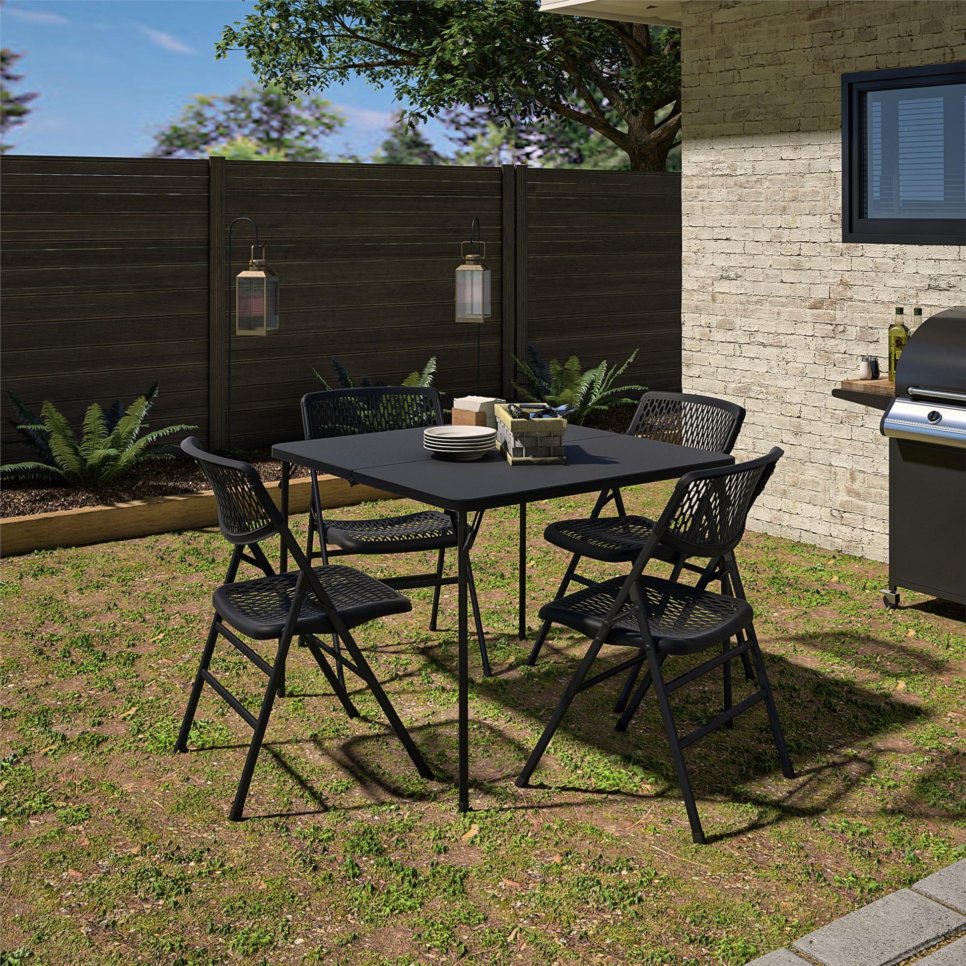 38.5 Inch Indoor and Outdoor Fold-in-Half Card Table with Handle - Black - 1-Pack