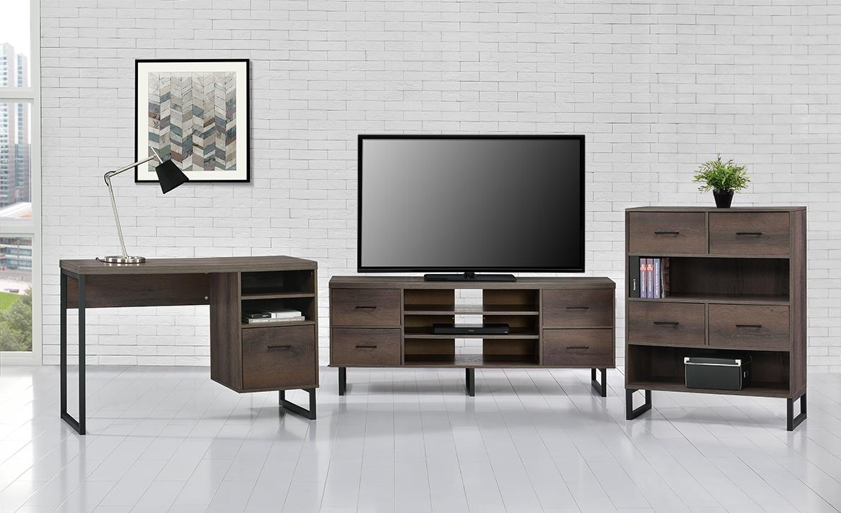 Candon Computer Desk with Filing Cabinet Drawer and Shelves - Medium Brown