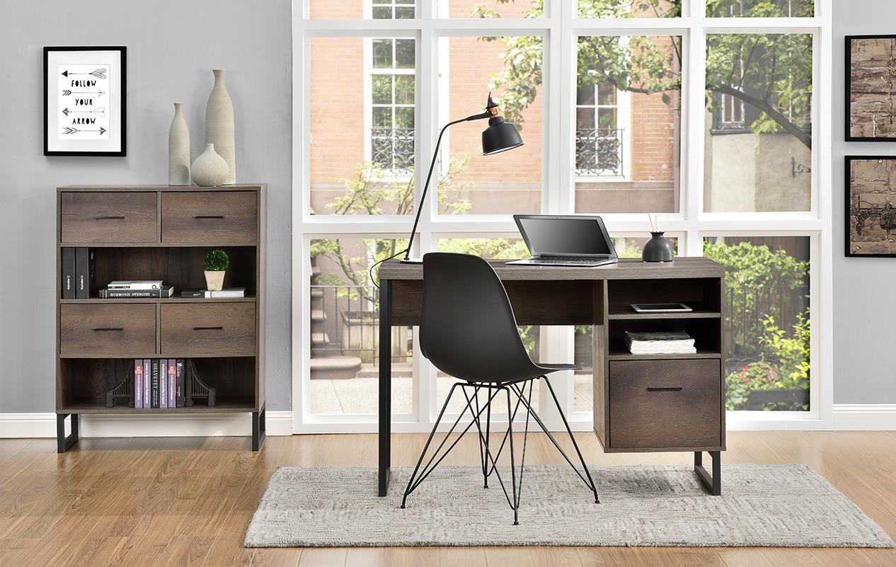 Candon Computer Desk with Filing Cabinet Drawer and Shelves - Medium Brown