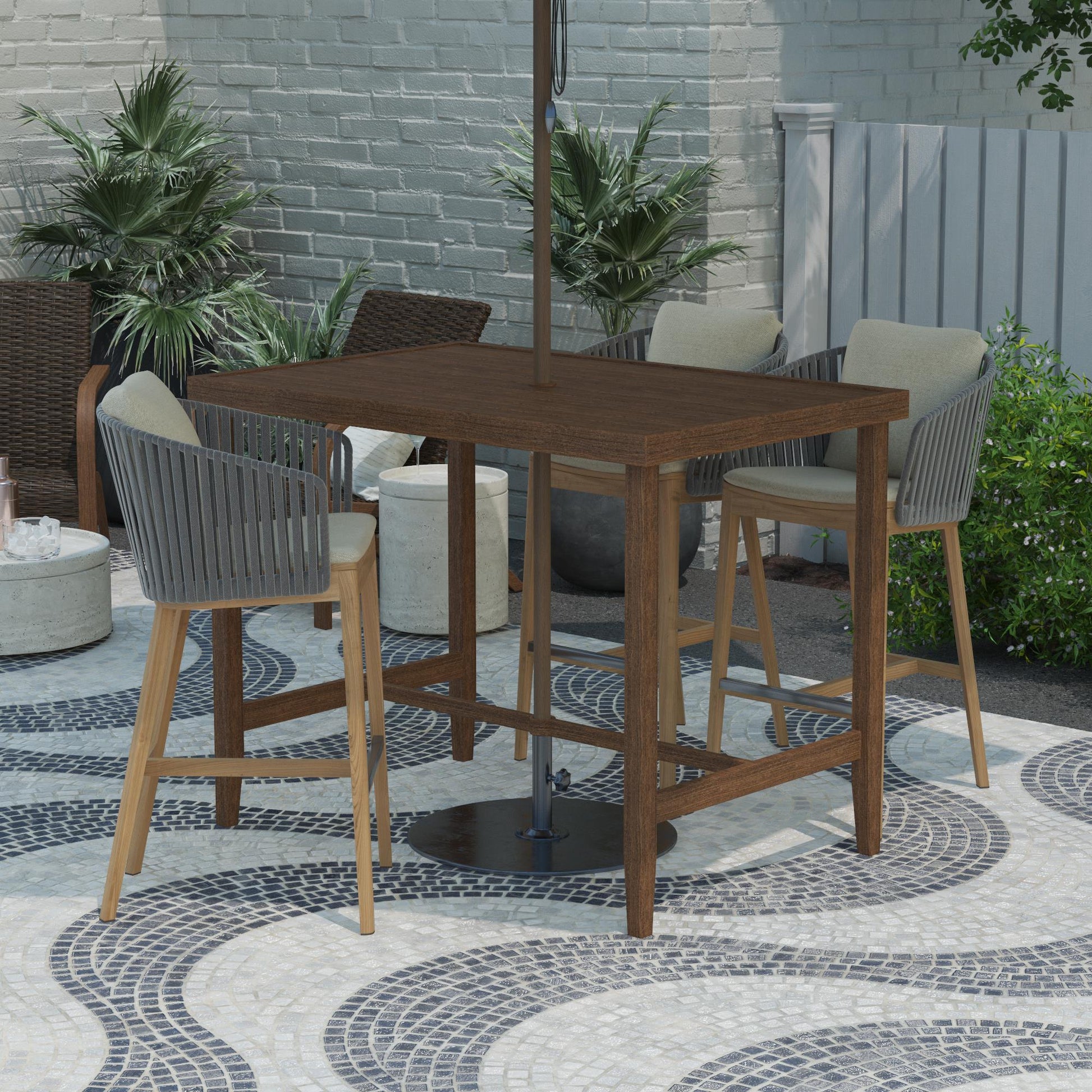 Counter Height Patio Bar Dining Table with Weather Resistant Frame - Brown