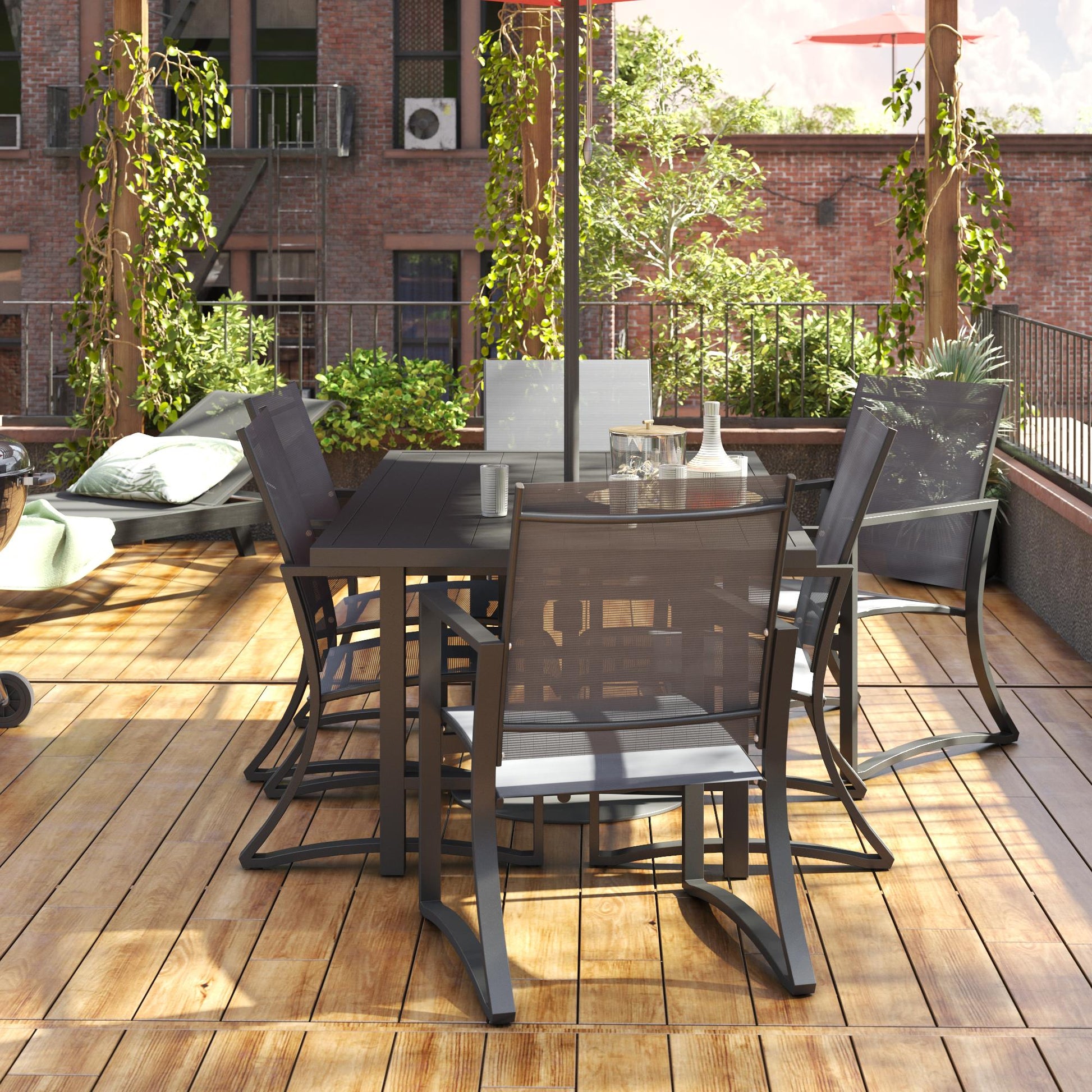 Patio Dining Chairs with Armrests and Sled Legs, Set of 6 - Light Gray