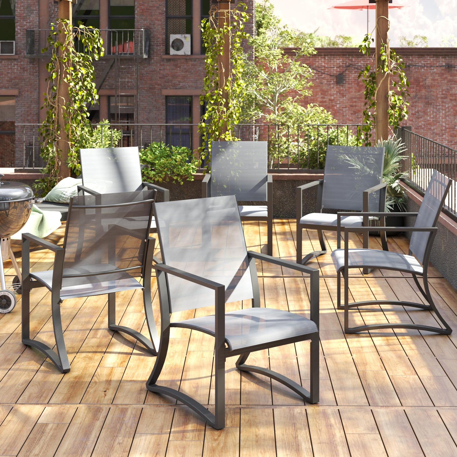 Patio Dining Chairs with Armrests and Sled Legs, Set of 6 - Light Gray