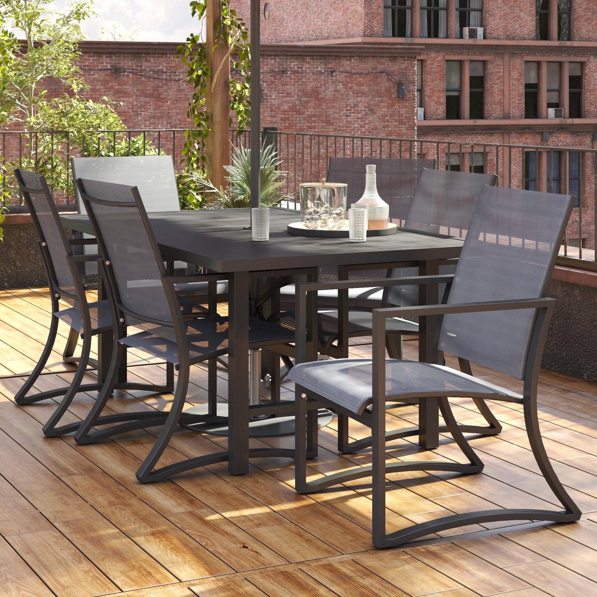 Patio Dining Chairs with Armrests and Sled Legs, Set of 6 - Light Gray