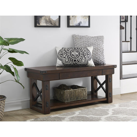 Wildwood Wood Veneer Entryway Bench with Storage Drawer - Espresso