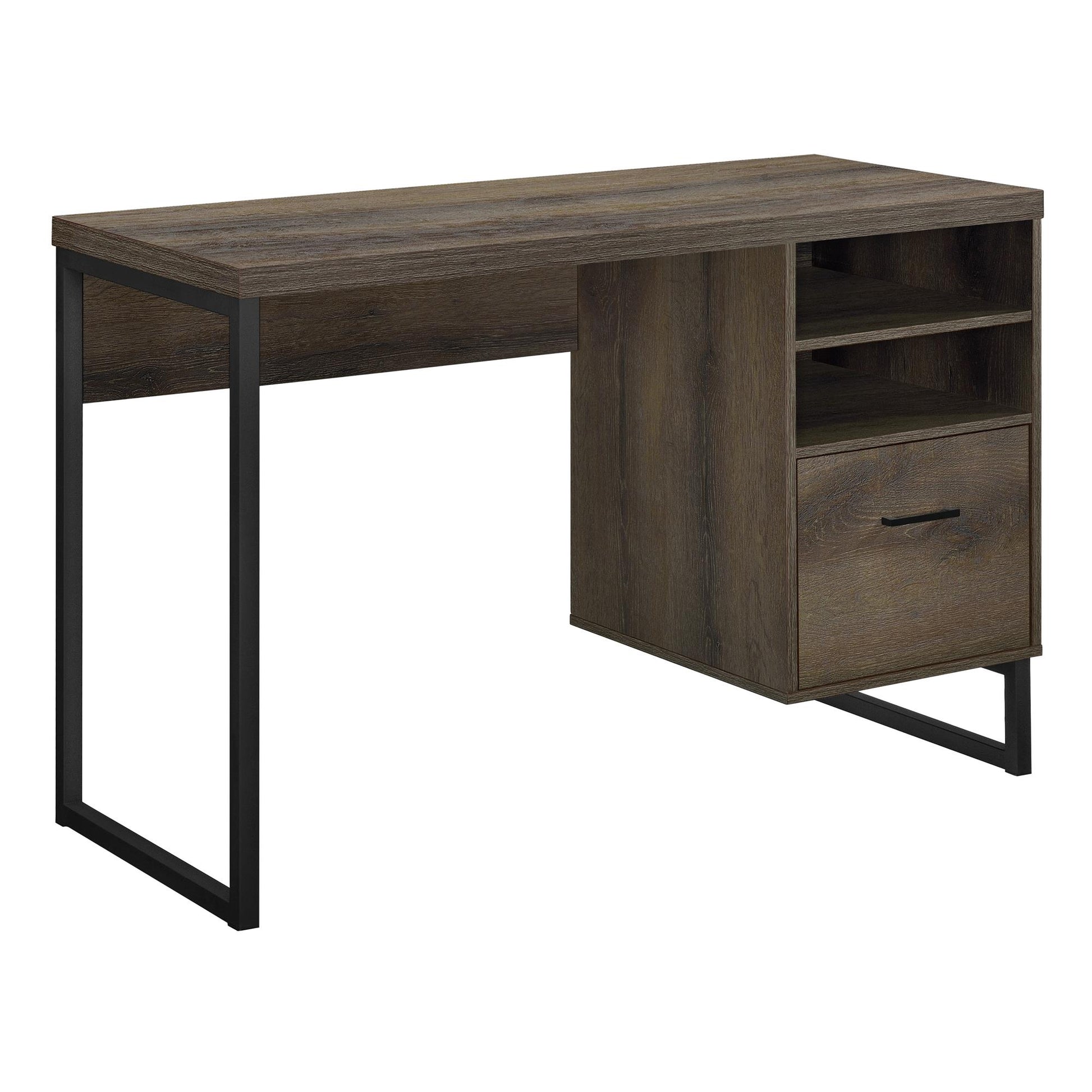 Candon Computer Desk with Filing Cabinet Drawer and Shelves - Medium Brown
