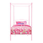 Canopy Metal Bed Frame with Intricate Design Headboard and Secured Slats - Pink - Twin