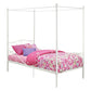 Canopy Metal Bed Frame with Intricate Design Headboard and Secured Slats - White - Twin
