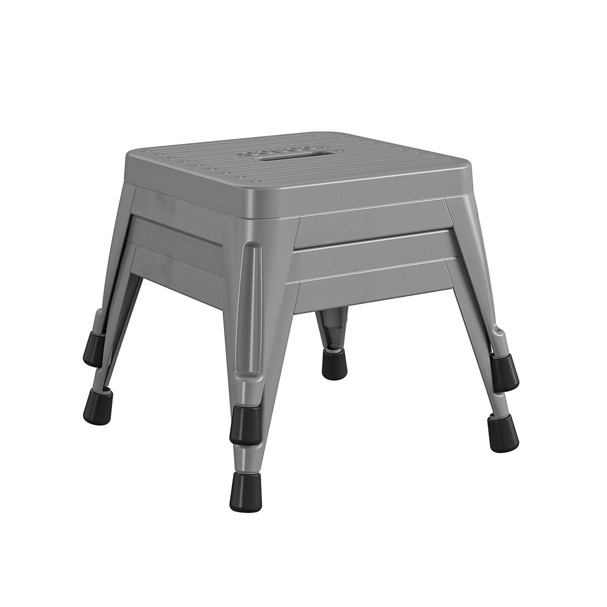 1 Step Stackable Gray Steel Step Stool with 225 lb Weight Capacity, Set of 2 - Gray
