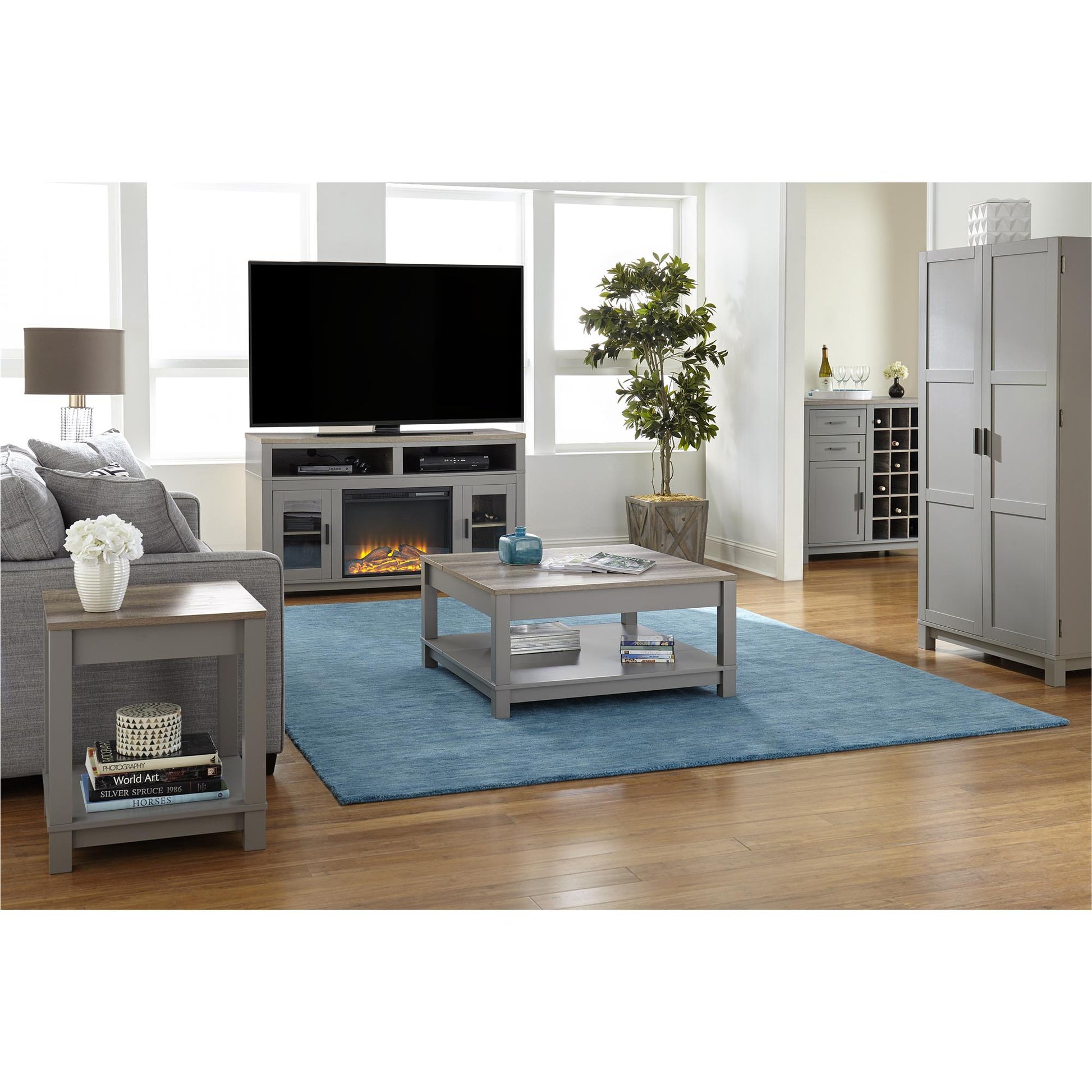 Carver Coffee Table with Bottom Magazine Storage Shelf - Gray