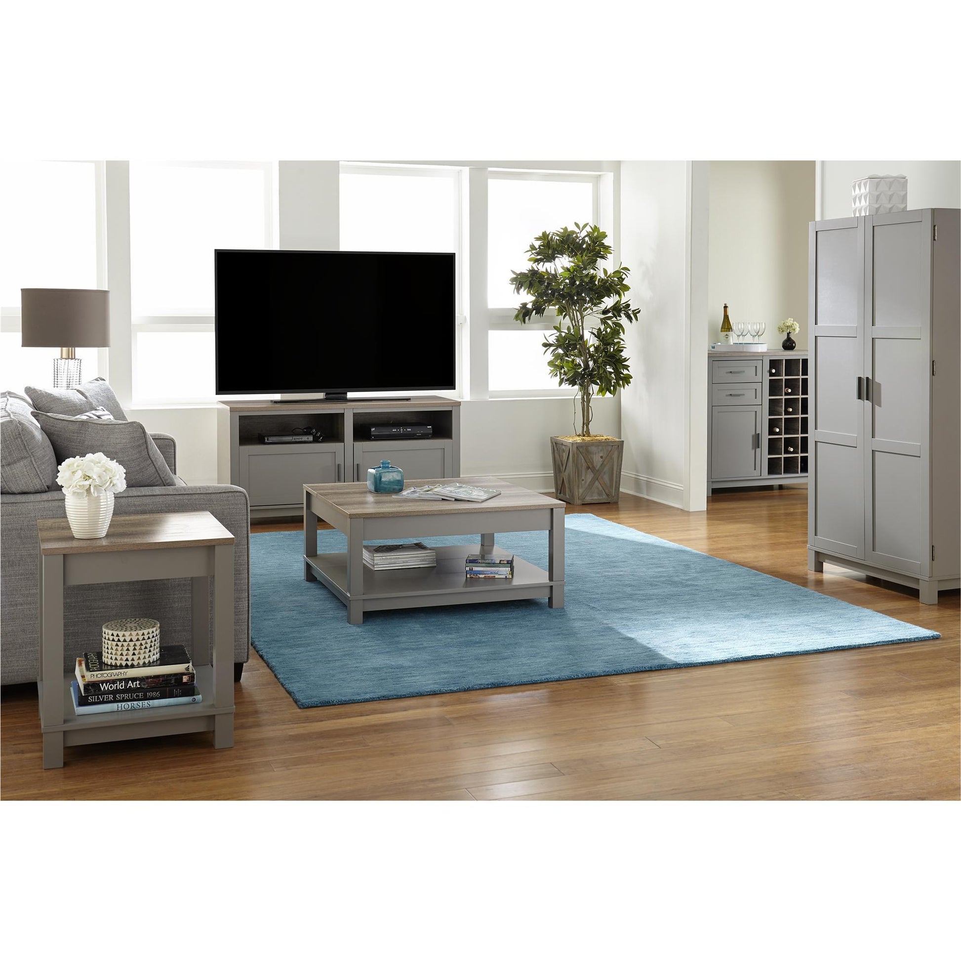 Carver Coffee Table with Bottom Magazine Storage Shelf - Gray