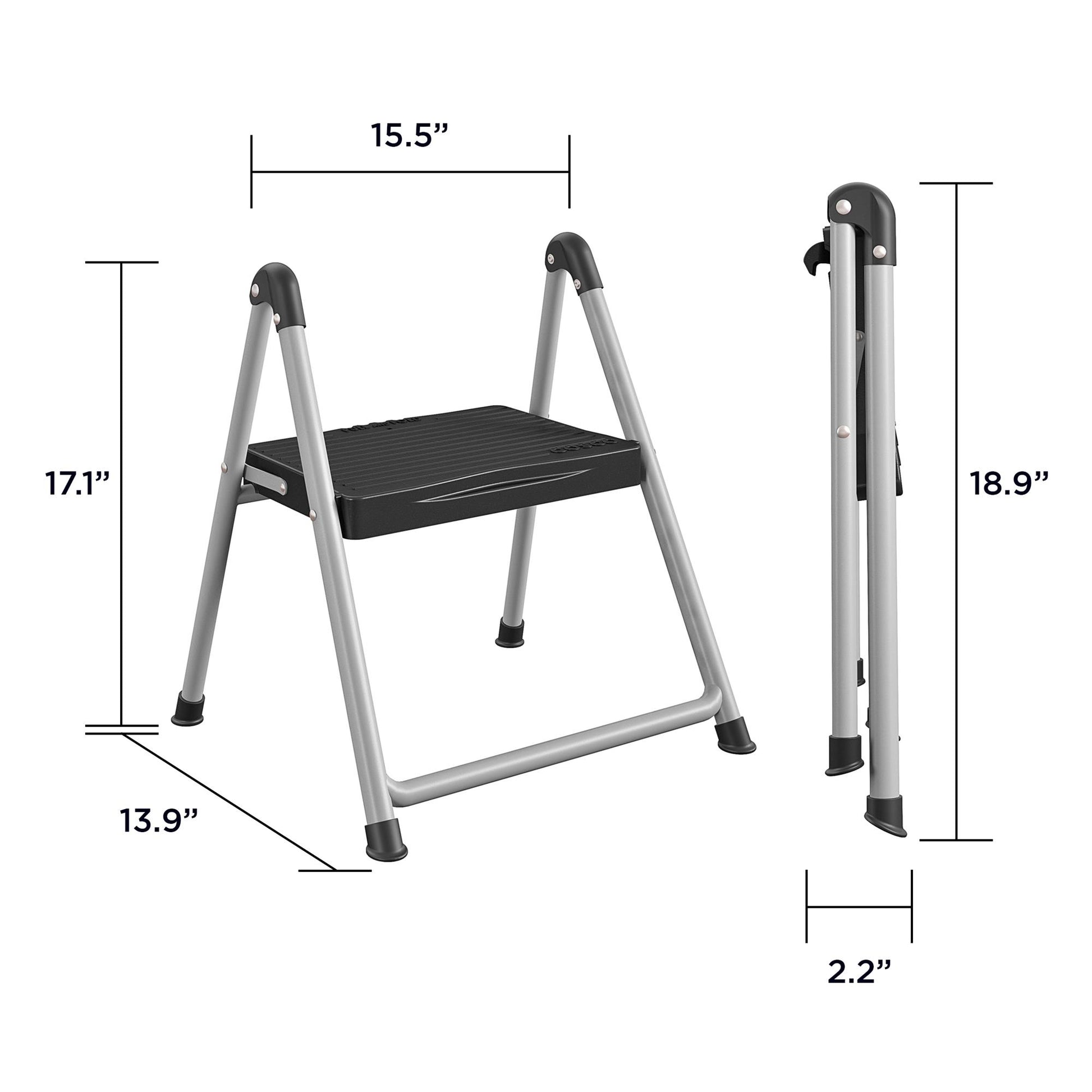 1 Step Steel Step Stool with 200 lb Weight Capacity - Platinum/Black - 1 Step 