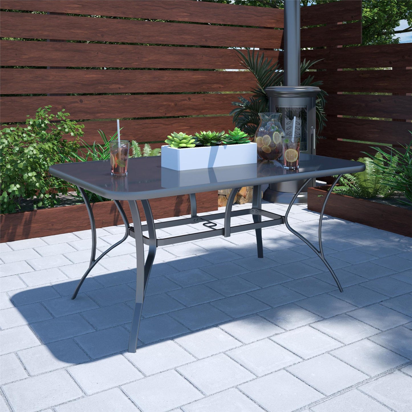 Paloma Patio Dining Table with Tempered Glass Top and Weather Resistant Frame - Gray