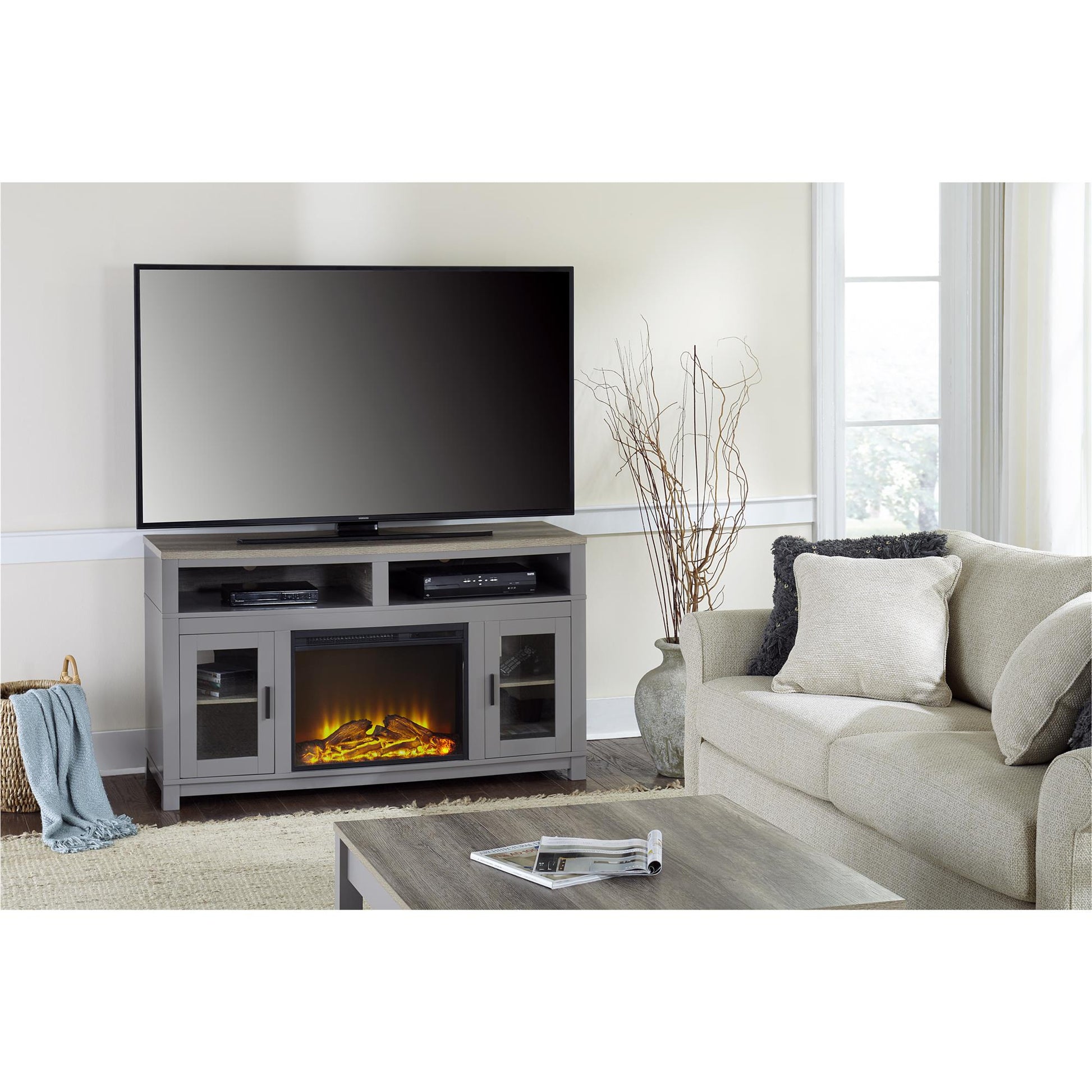 Carver Coffee Table with Bottom Magazine Storage Shelf - Gray