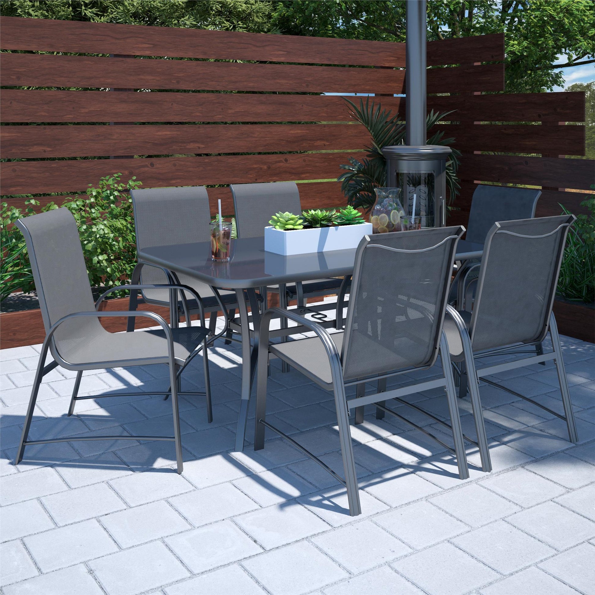 Paloma Patio Dining Table with Tempered Glass Top and Weather Resistant Frame - Charcoal