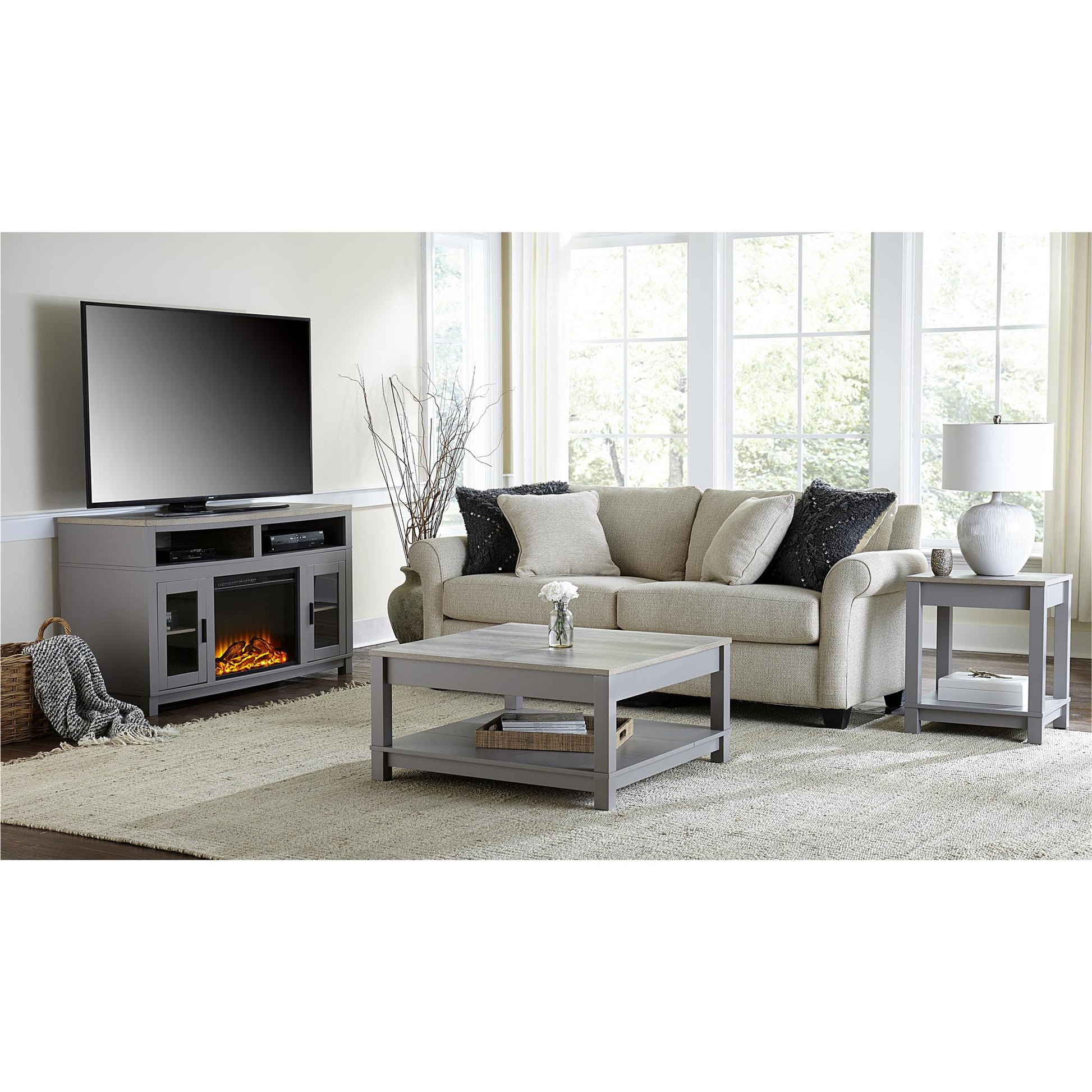 Carver Coffee Table with Bottom Magazine Storage Shelf - Gray