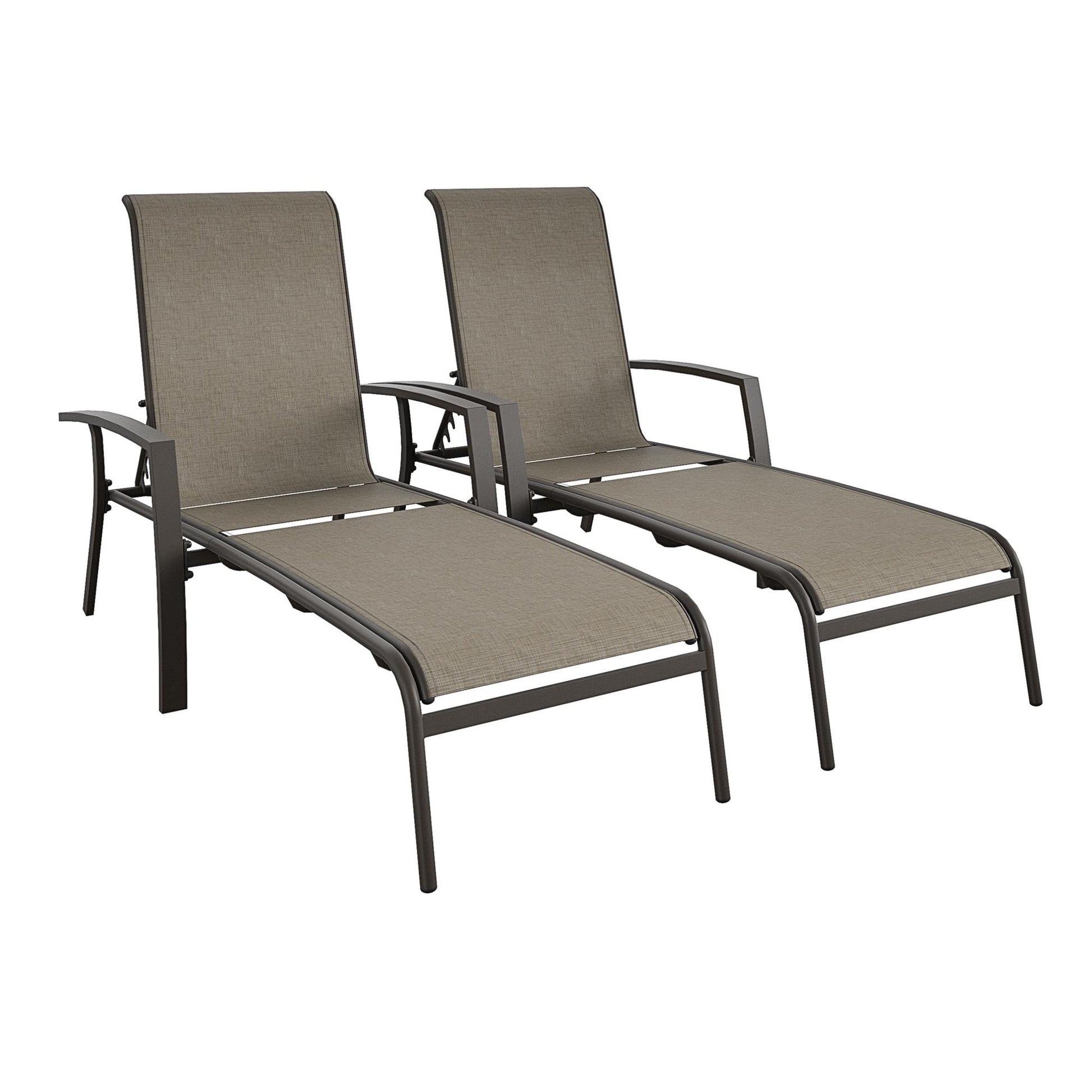 Outdoor Adjustable Aluminum Chaise Lounge Chairs, Set of 2 - Brown - 2-Pack