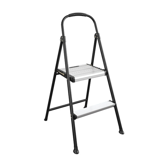 COSCO 2-Step Aluminum Folding Step Stool with Rubber Hand Grip (Black) - Black