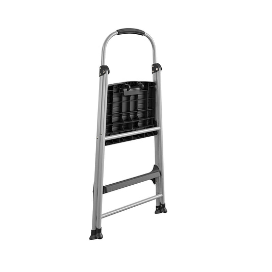 2 Step Stable and Foldable Step Stool with Plastic Steps - Aluminum/Black - 1-Pack
