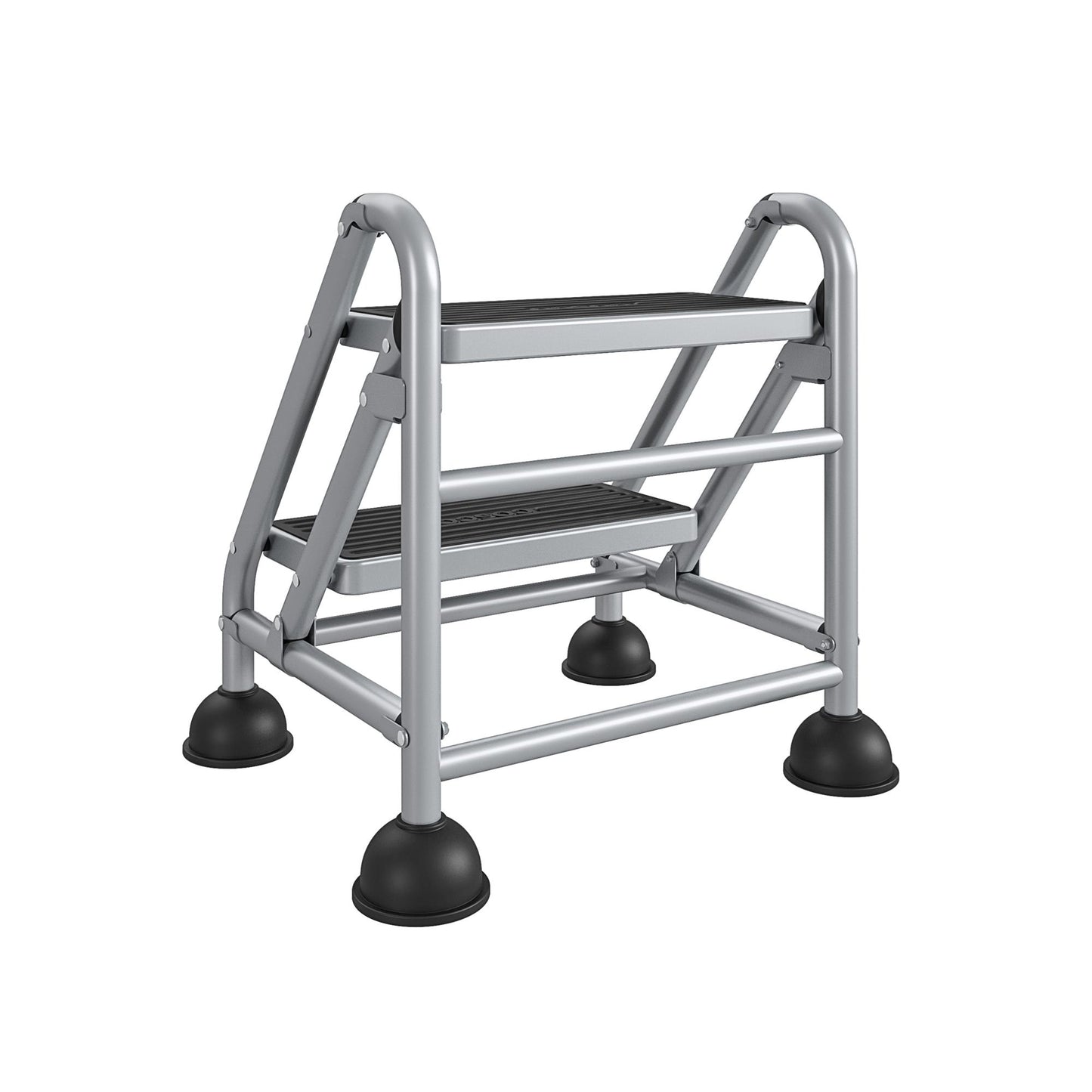 2 Step Commercial Rolling Step Ladder with Suction Cup Stabalizers - Grey/Grey/Blue