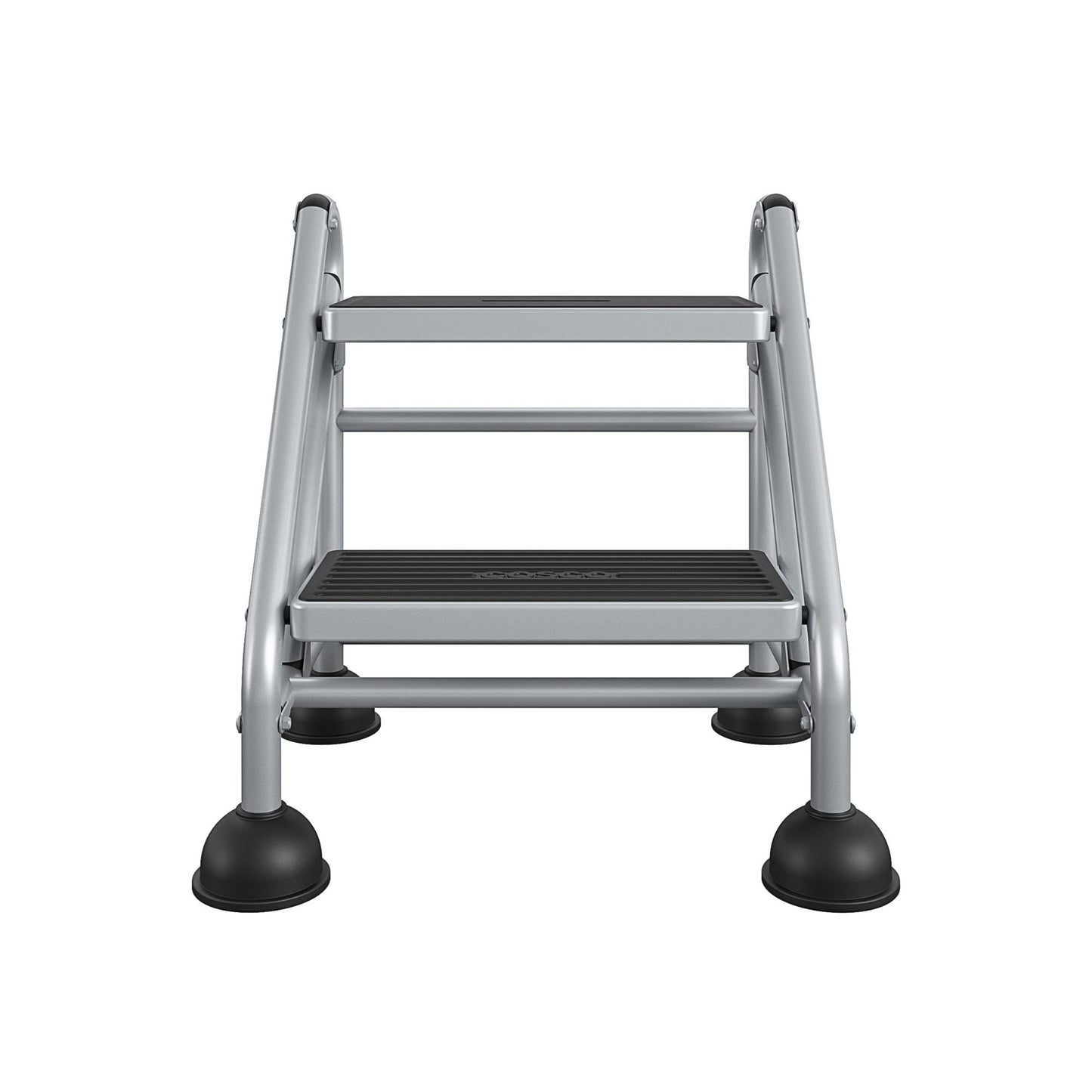2 Step Commercial Rolling Step Ladder with Suction Cup Stabalizers - Grey/Grey/Blue
