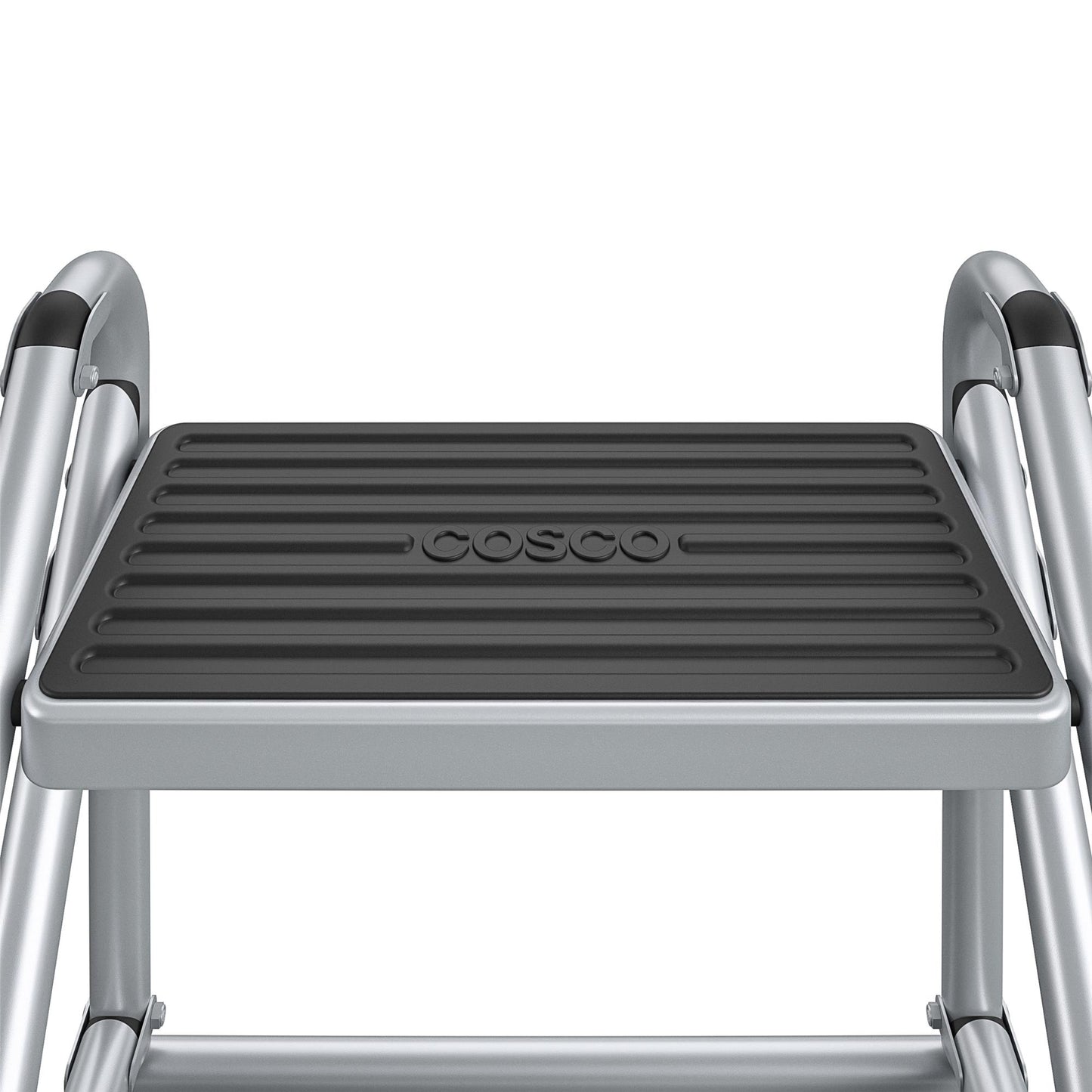 2 Step Commercial Rolling Step Ladder with Suction Cup Stabalizers - Grey/Grey/Blue