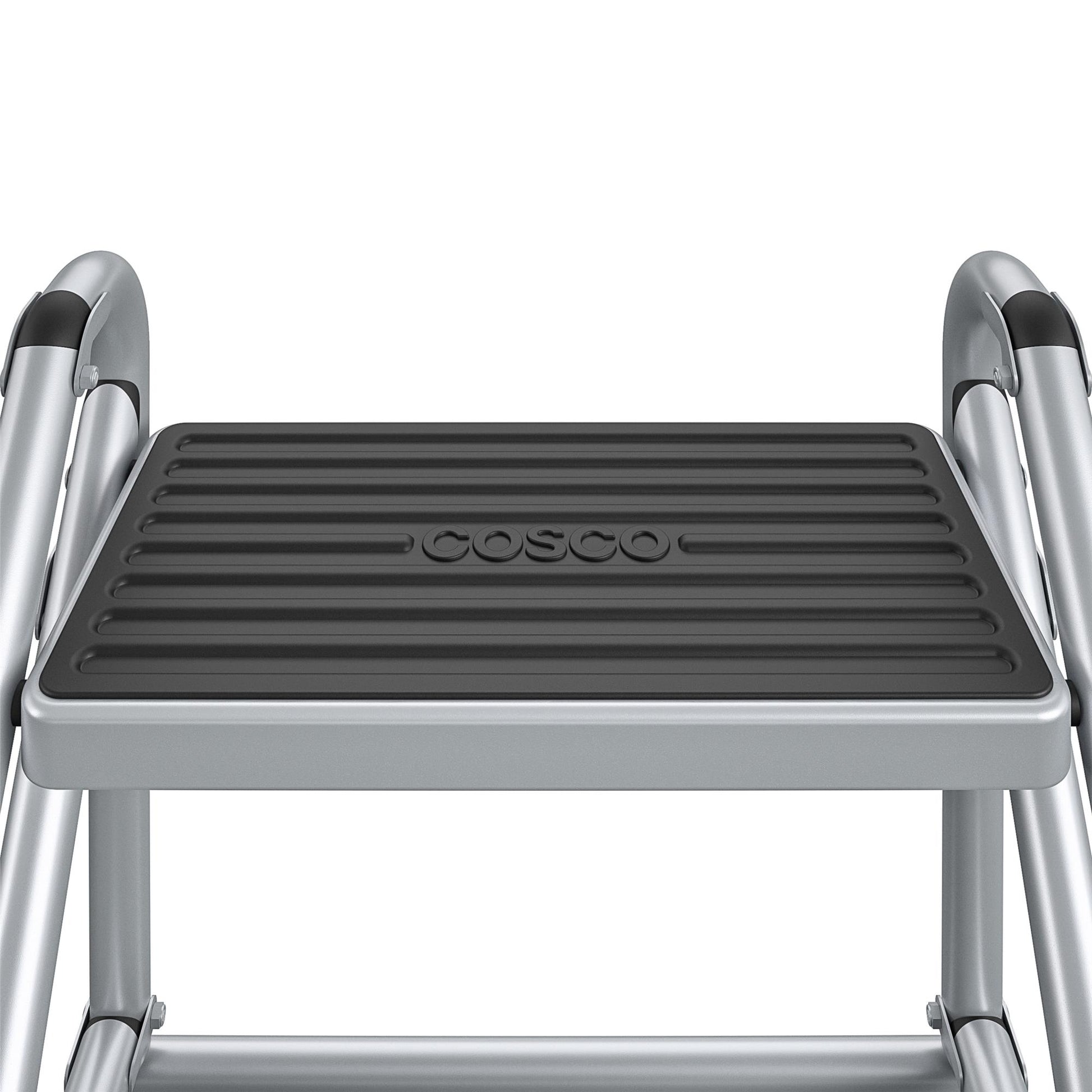 2 Step Commercial Rolling Step Ladder with Suction Cup Stabalizers - Grey/Grey/Blue
