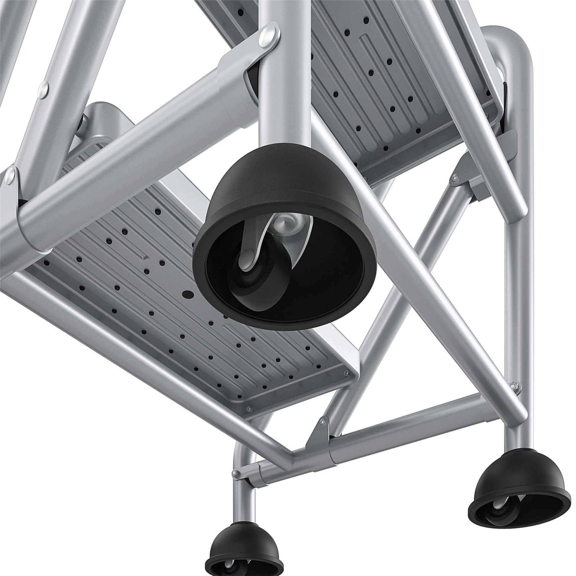 2 Step Commercial Rolling Step Ladder with Suction Cup Stabalizers - Grey/Grey/Blue